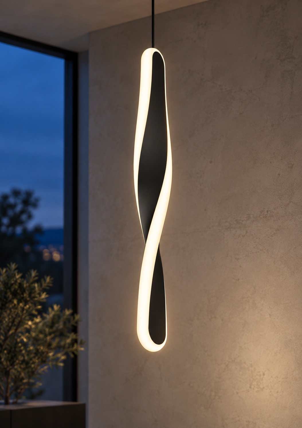 Suspension noire torsadée à contour lumineux - vue 3