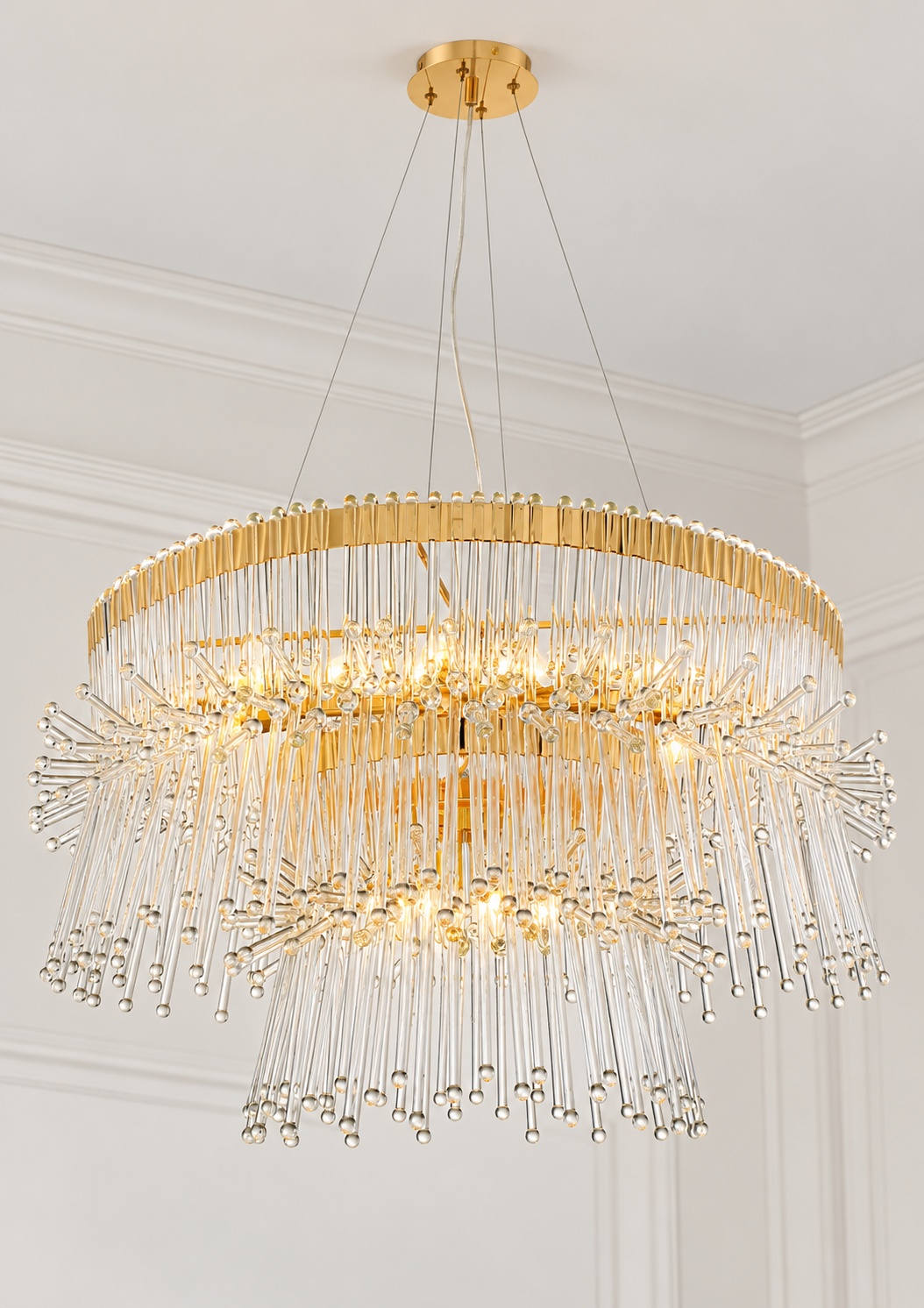 Lustre doré à cascade de tiges transparentes - vue 2