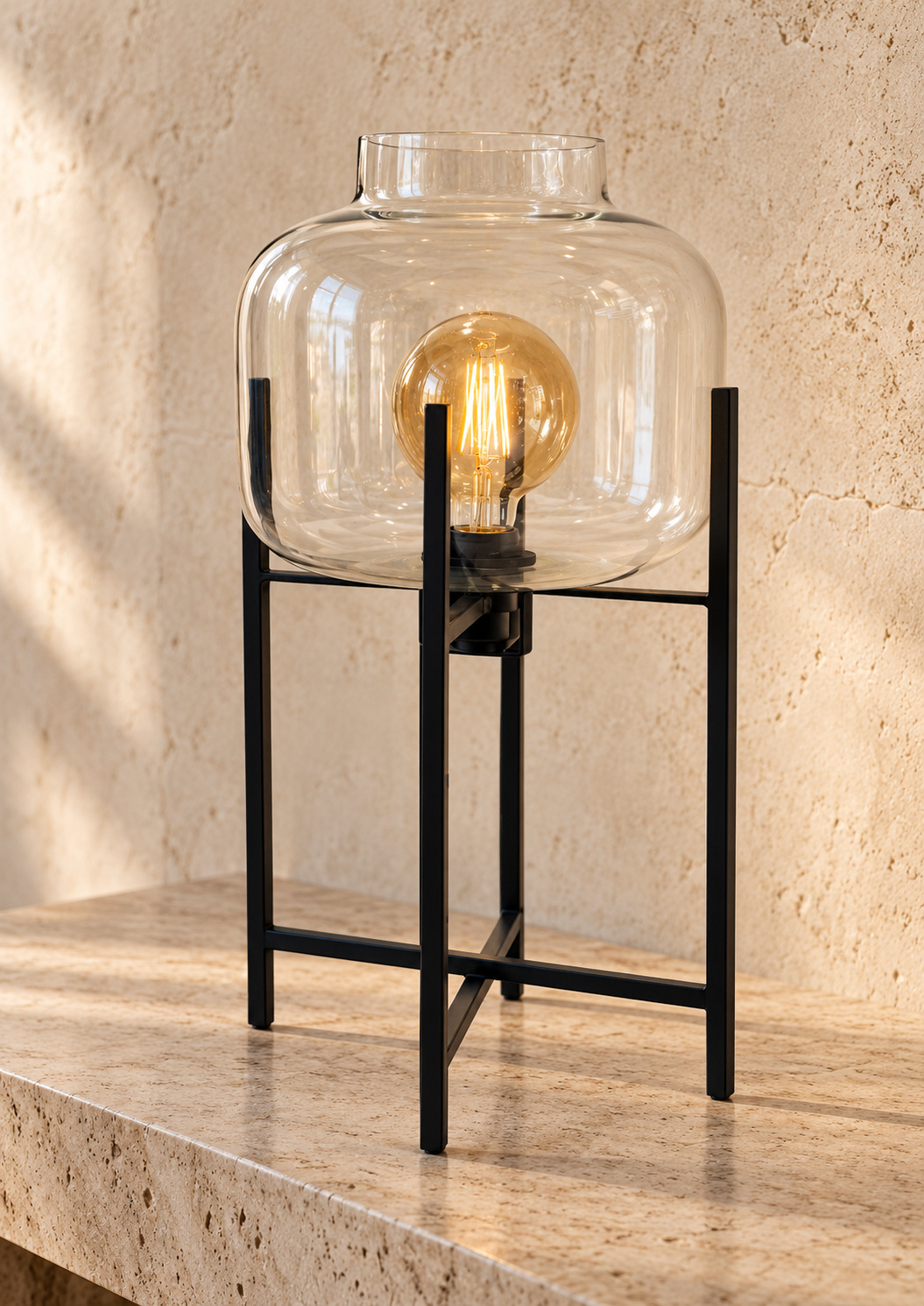 Lampe décorative en verre et métal noir - vue 3