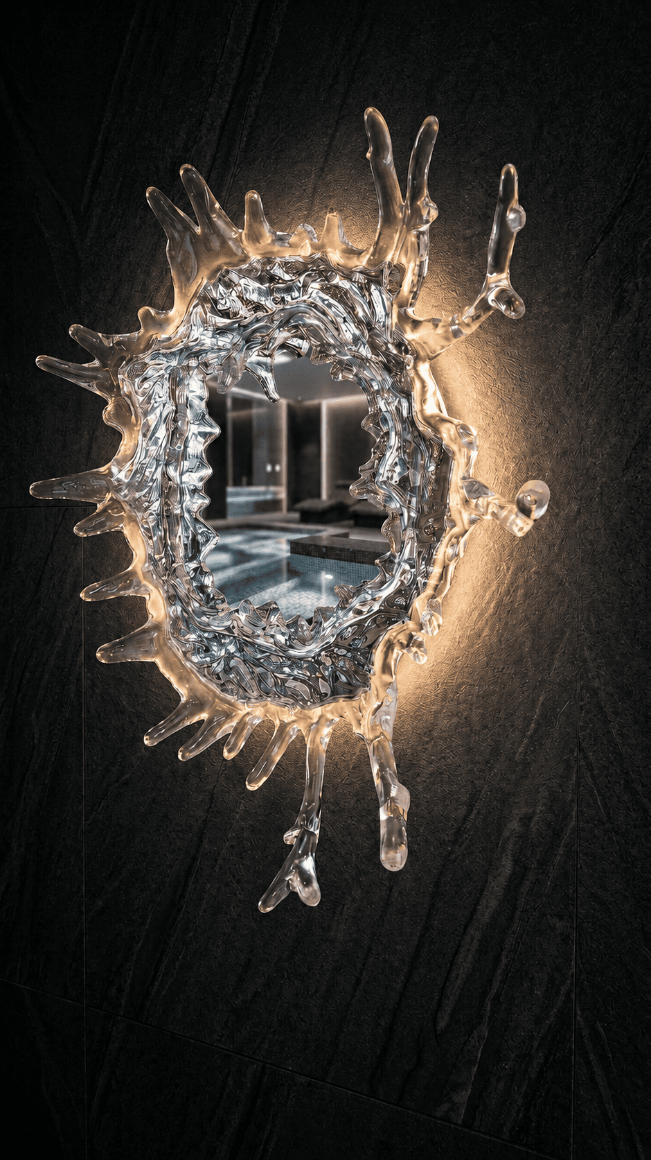 Miroir Mural Design "Éclat d'Eau" avec Éclairage LED Intégré - vue 3