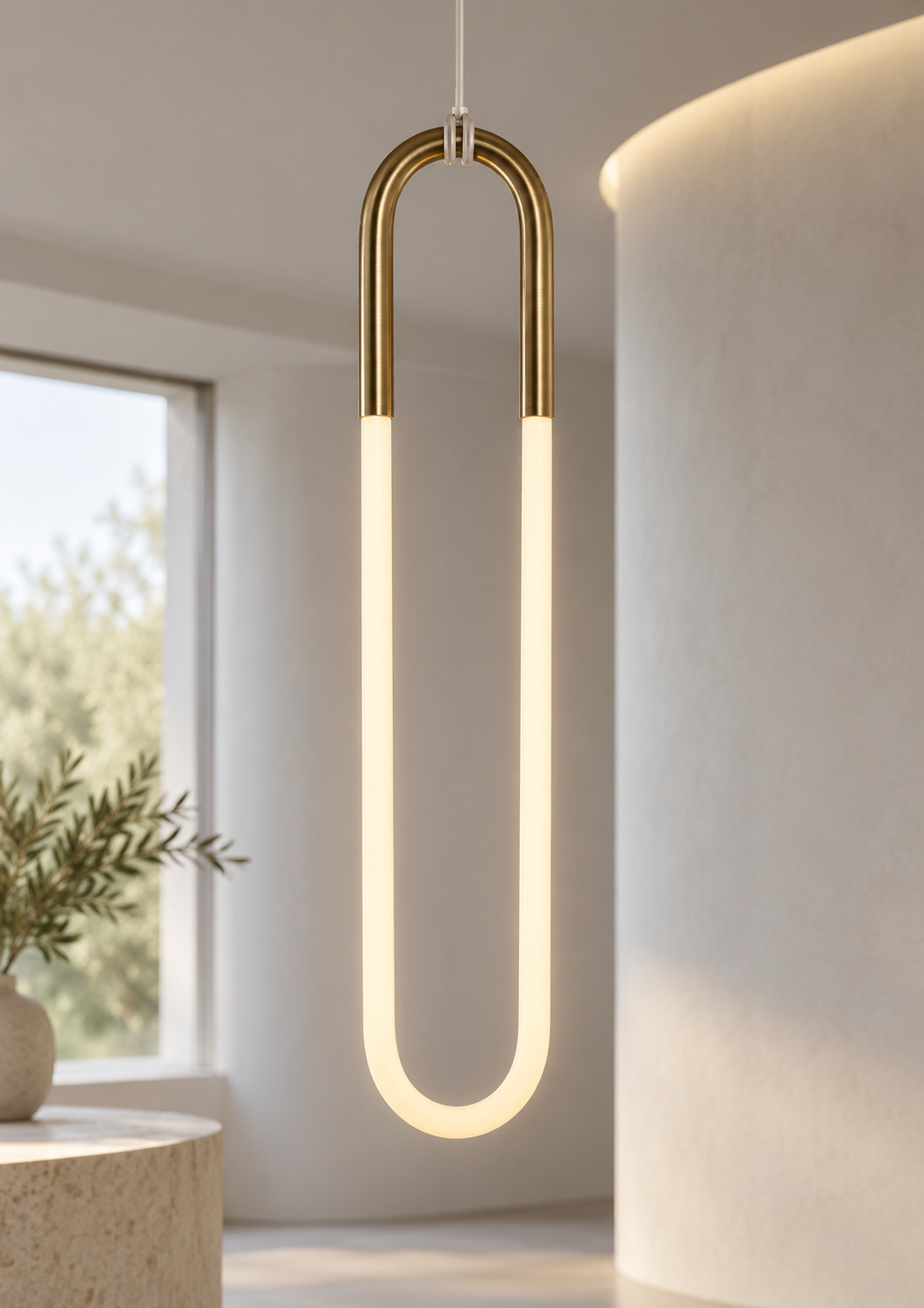 Suspension ovale élancée, finition dorée - vue 2
