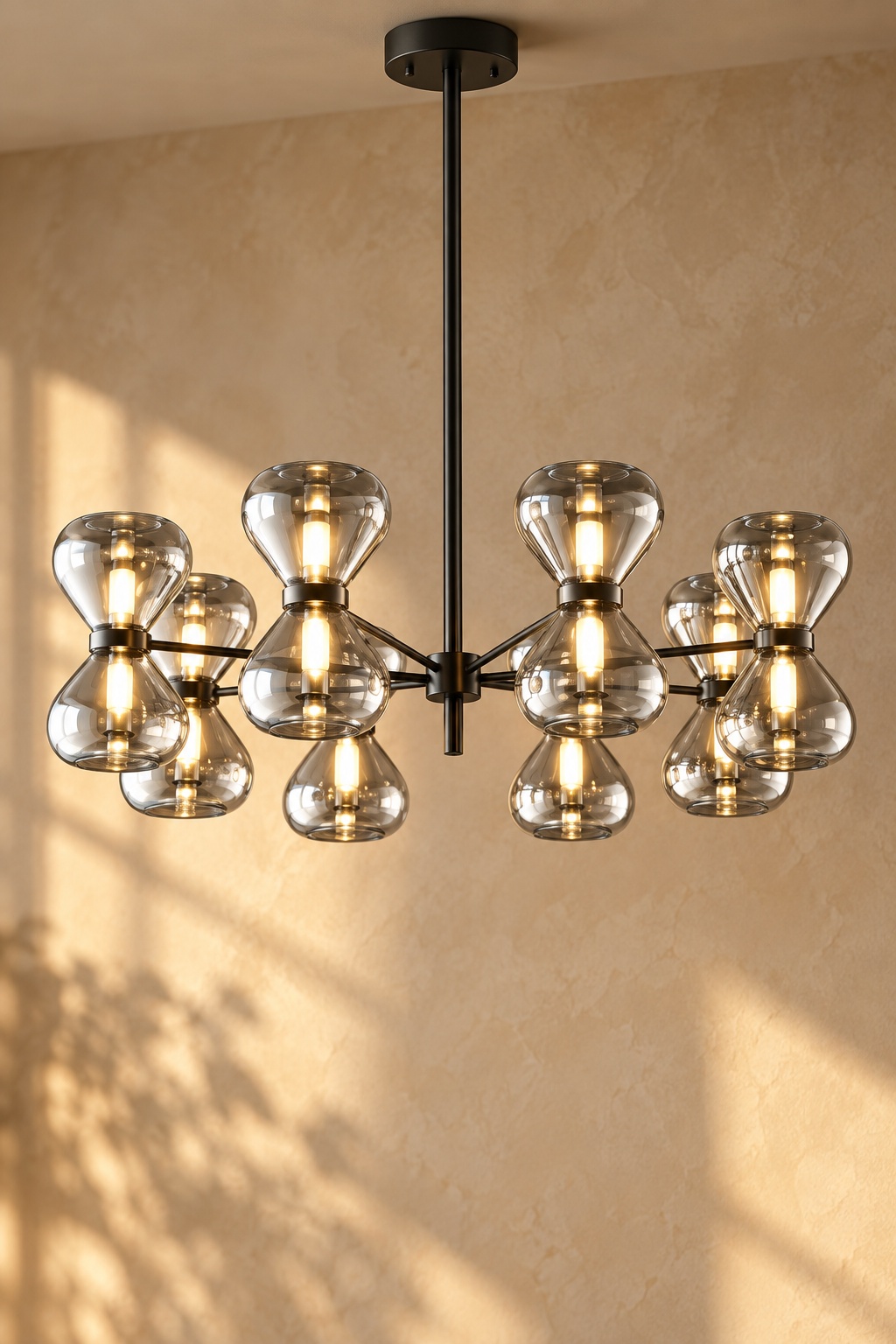Lustre noir à diffuseurs en verre sablier - vue 2