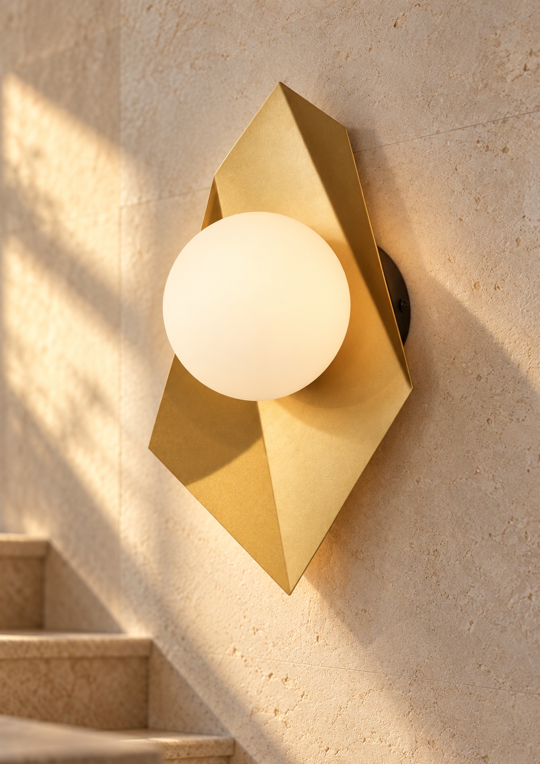 Applique murale géométrique dorée à globe opalin - vue 4