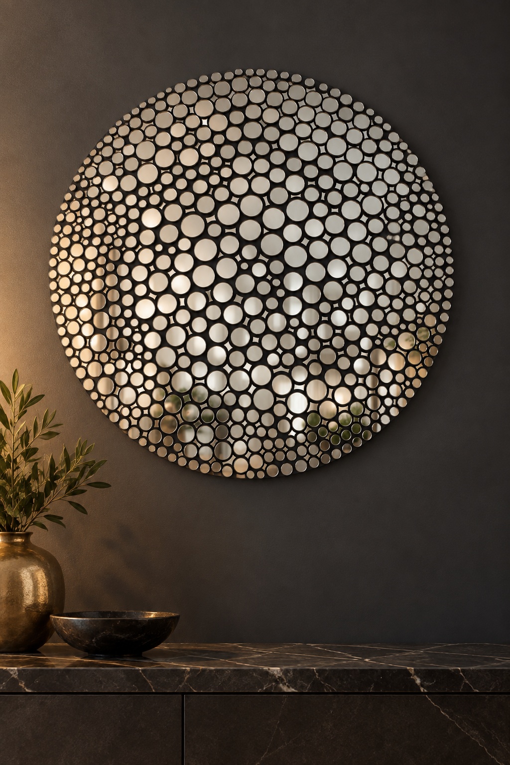 Décoration murale ronde à mosaïque argentée - vue 2