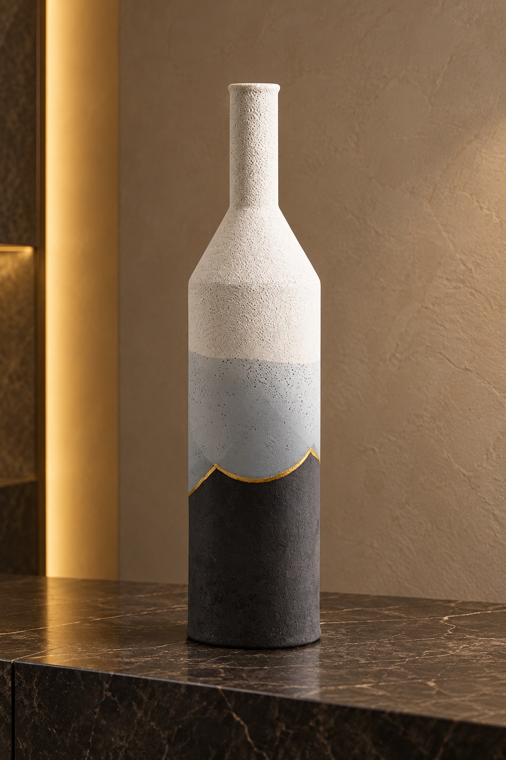Vase bouteille élancé à liseré doré - vue 5
