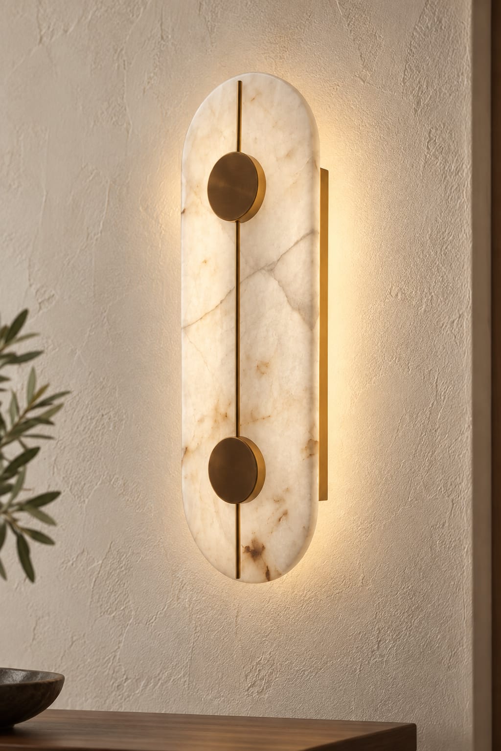 Applique oblongue effet marbre et finition dorée - vue 2