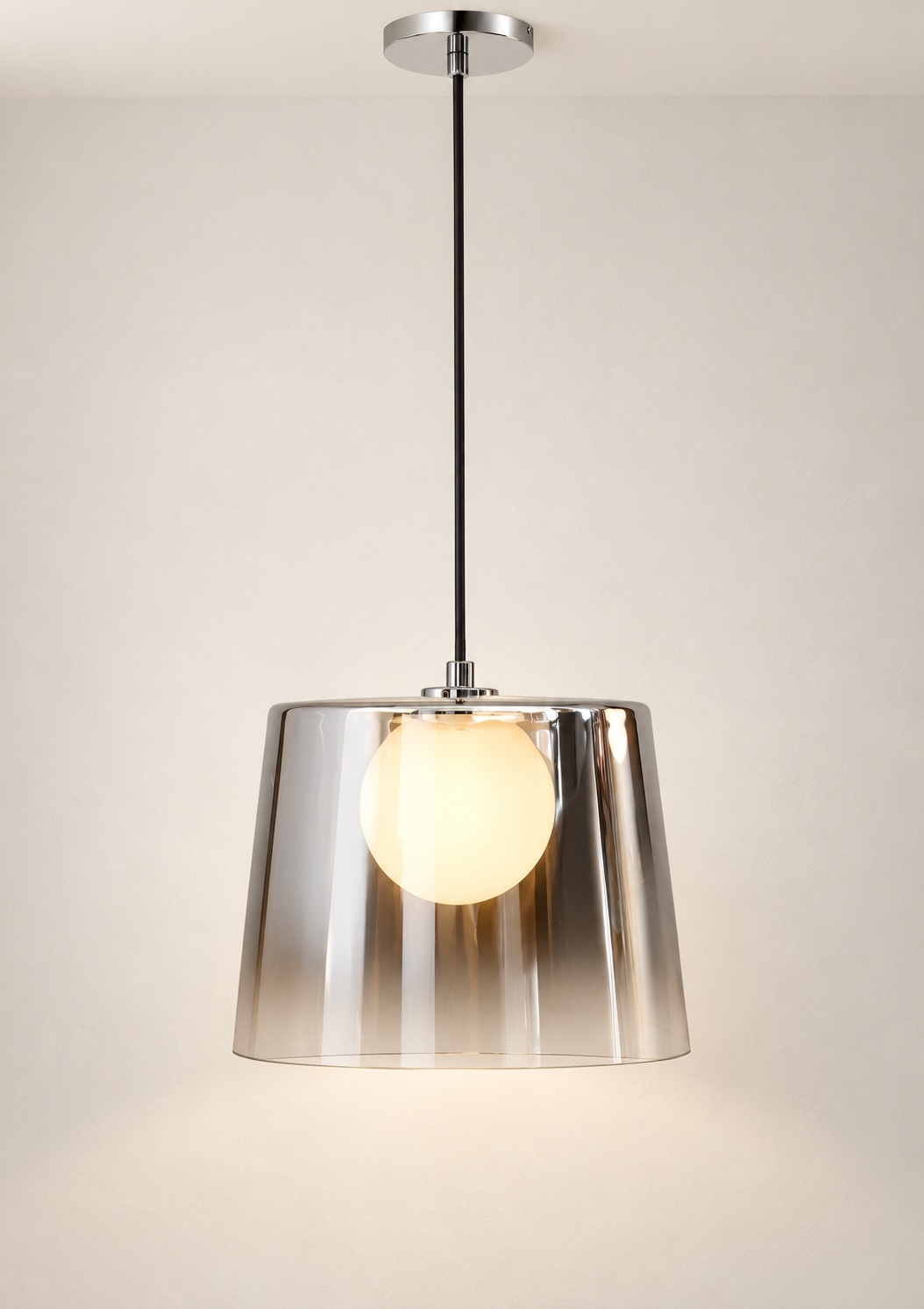 Suspension en verre effet miroir argenté - vue 4