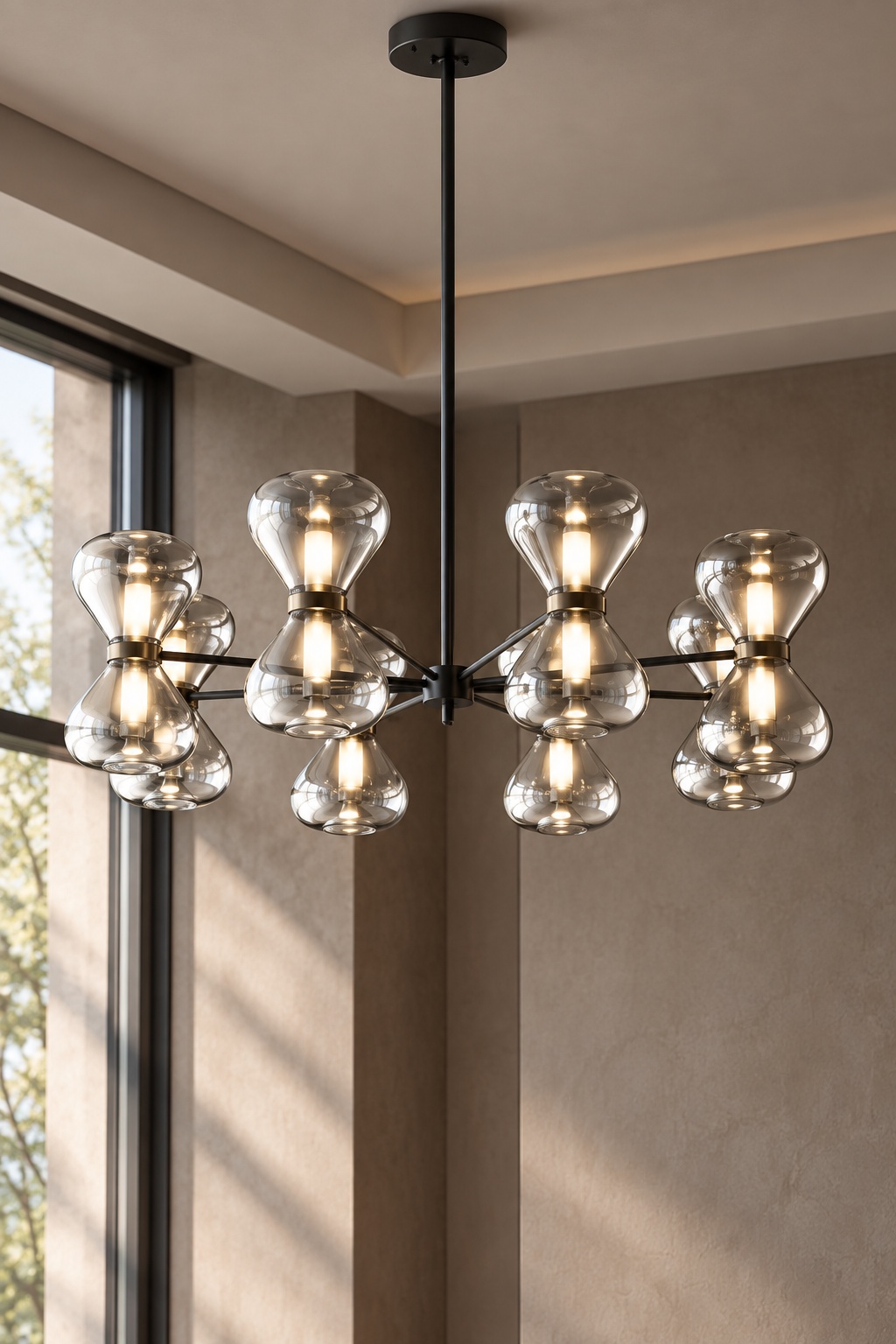 Lustre noir à diffuseurs en verre sablier - vue 5