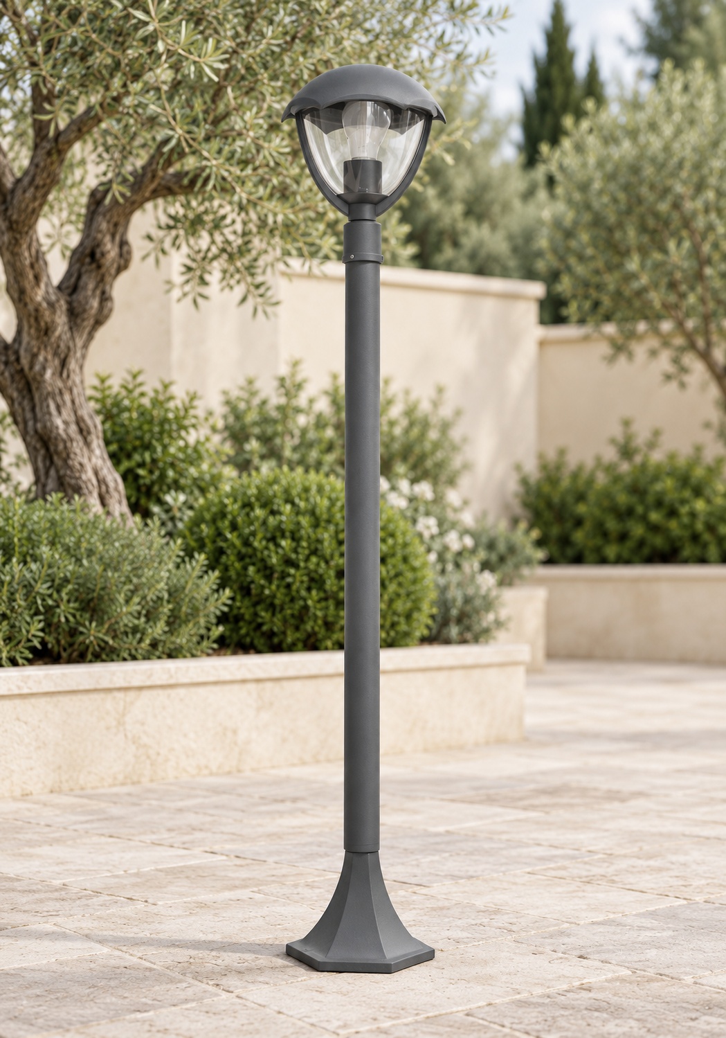 Poteau de jardin anthracite à lanterne arrondie - vue 2