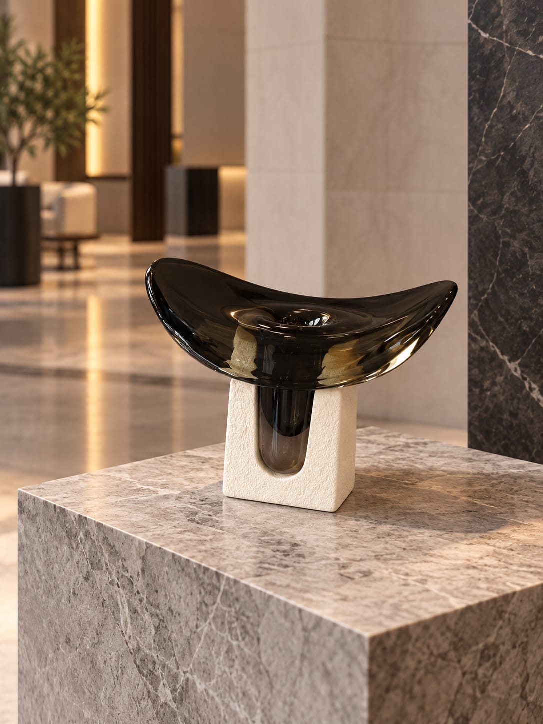 Coupe sculpturale noire sur socle clair - vue 5