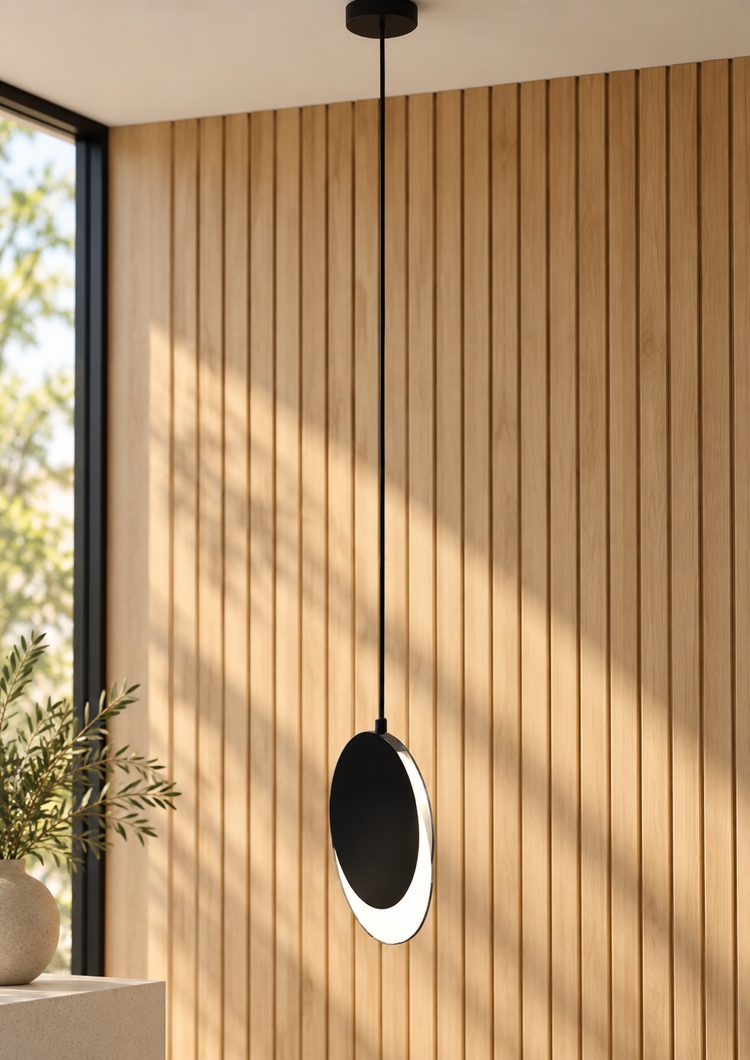 Suspension ovale noire à diffuseur en croissant - vue 5