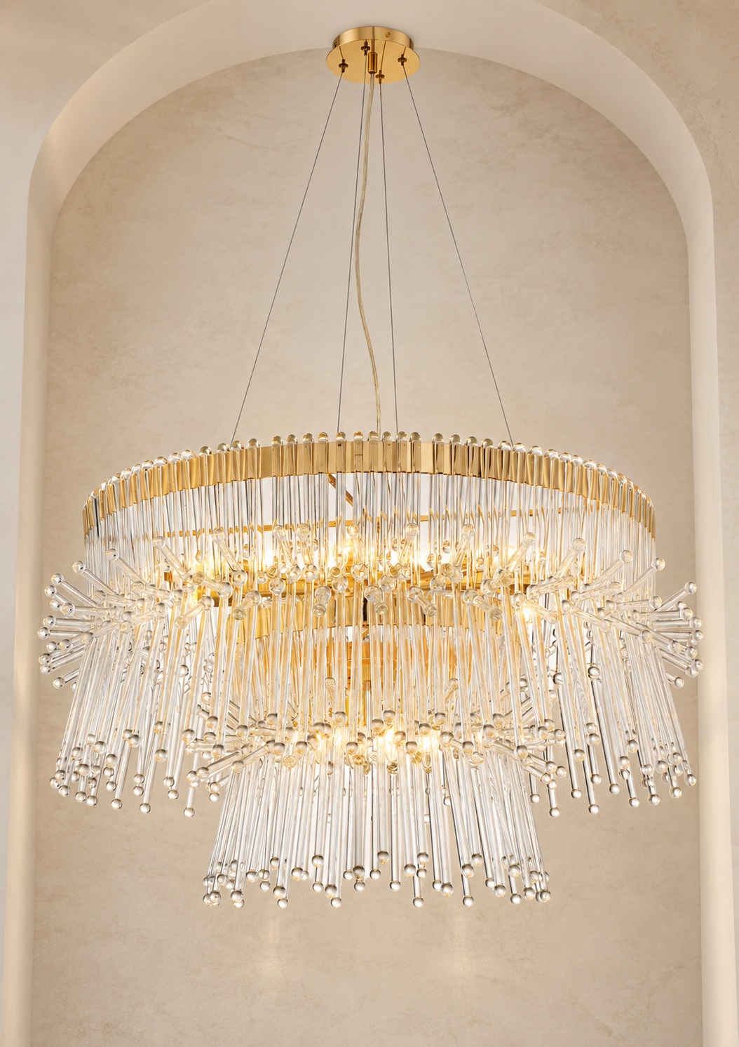 Lustre doré à cascade de tiges transparentes - vue 3