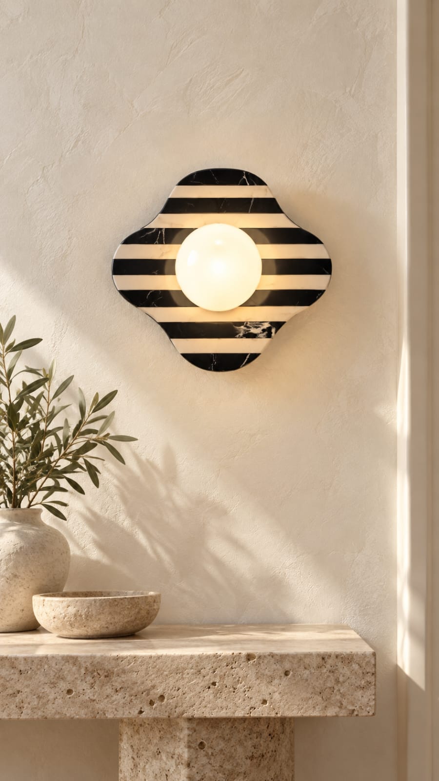 Applique Losange rayé noir et ivoire – 1 globe - vue 2