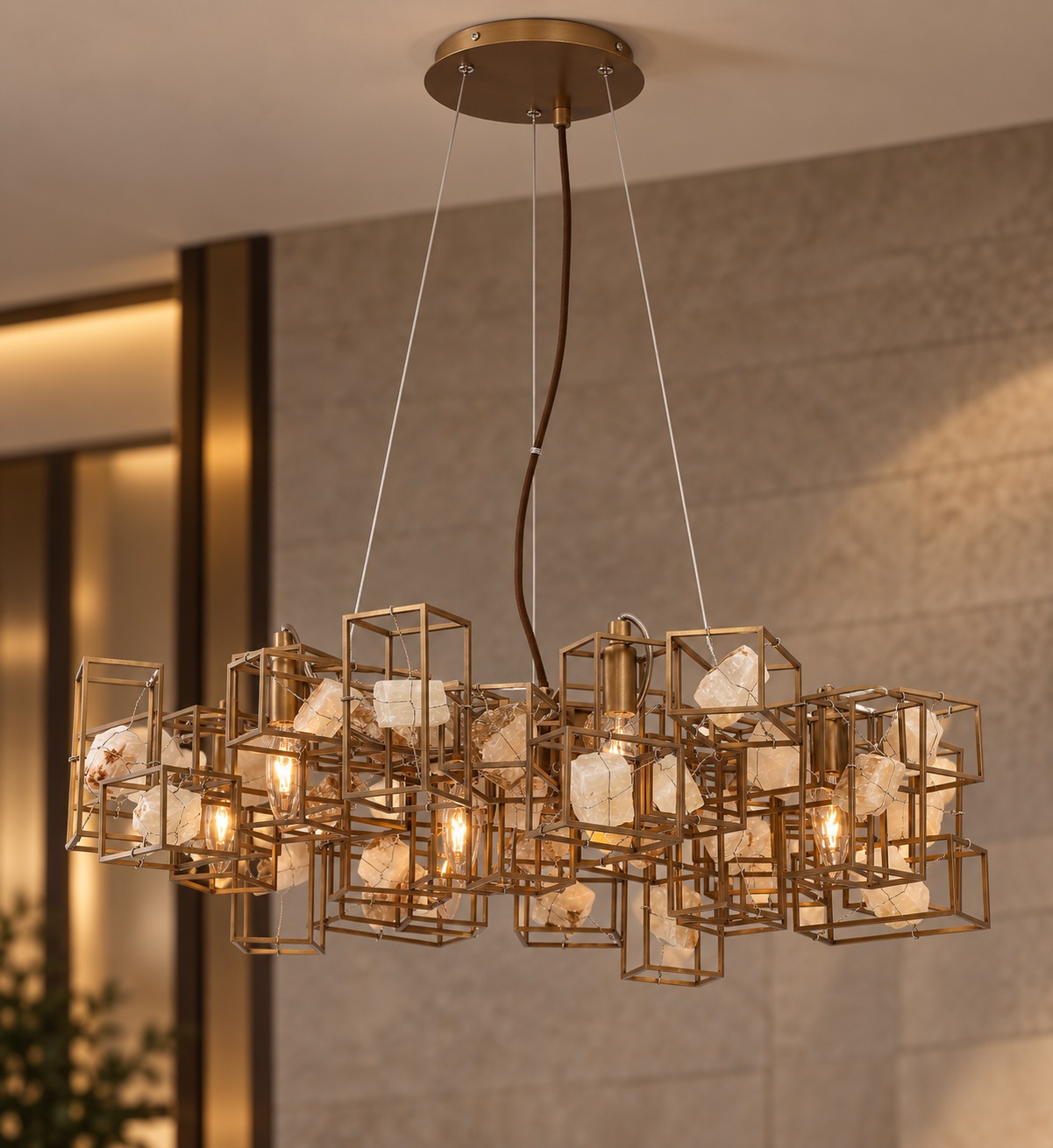 Lustre sculptural géométrique finition bronze - vue 2