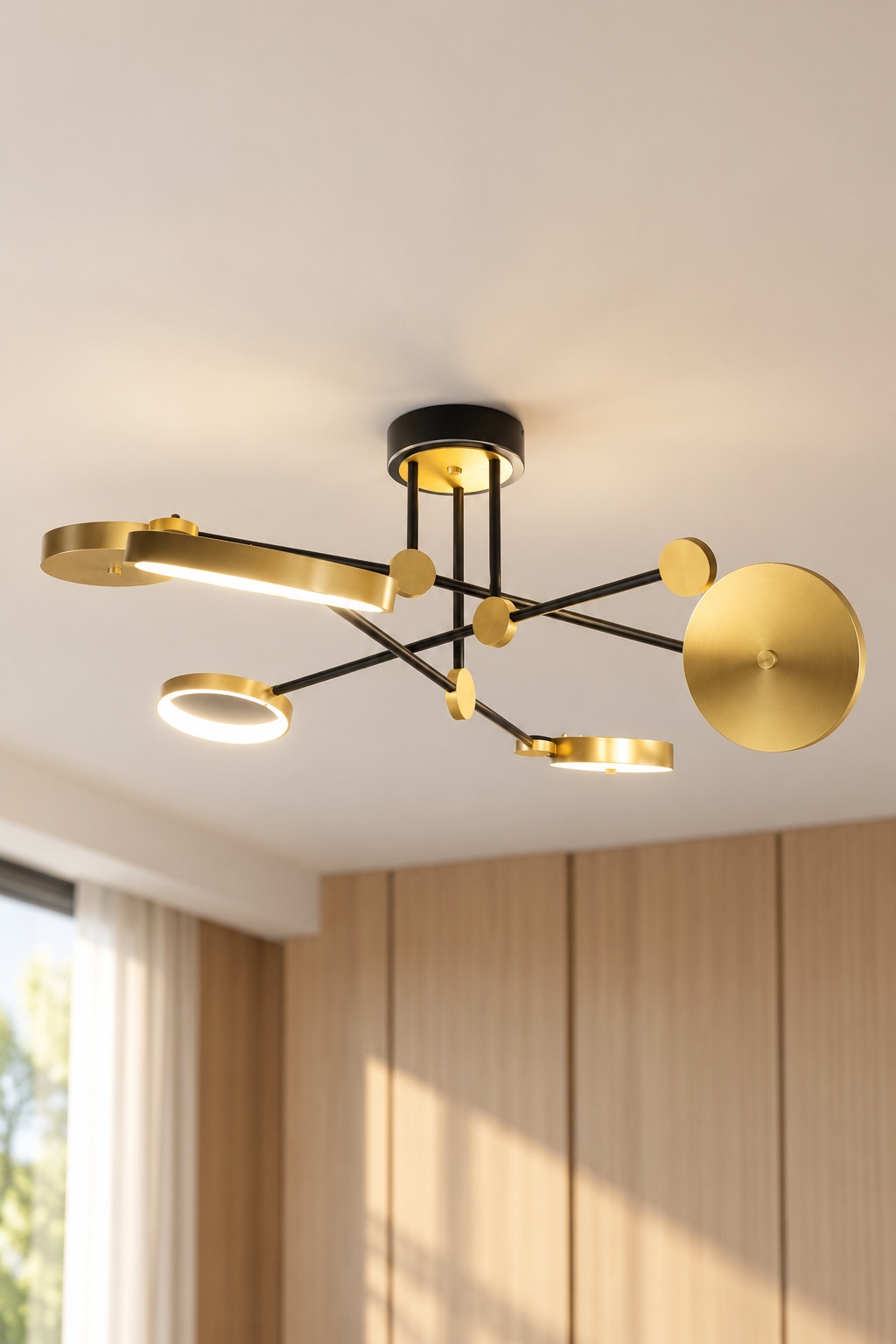Lustre contemporain à disques noir et doré - vue 3