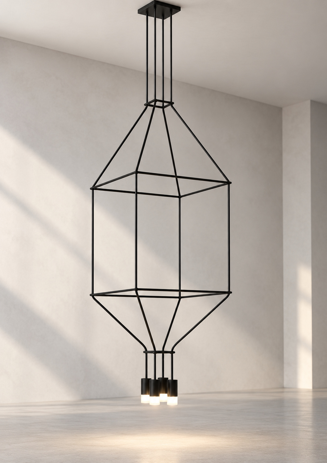 Suspension noire à cage géométrique et quatre lumières - vue 4