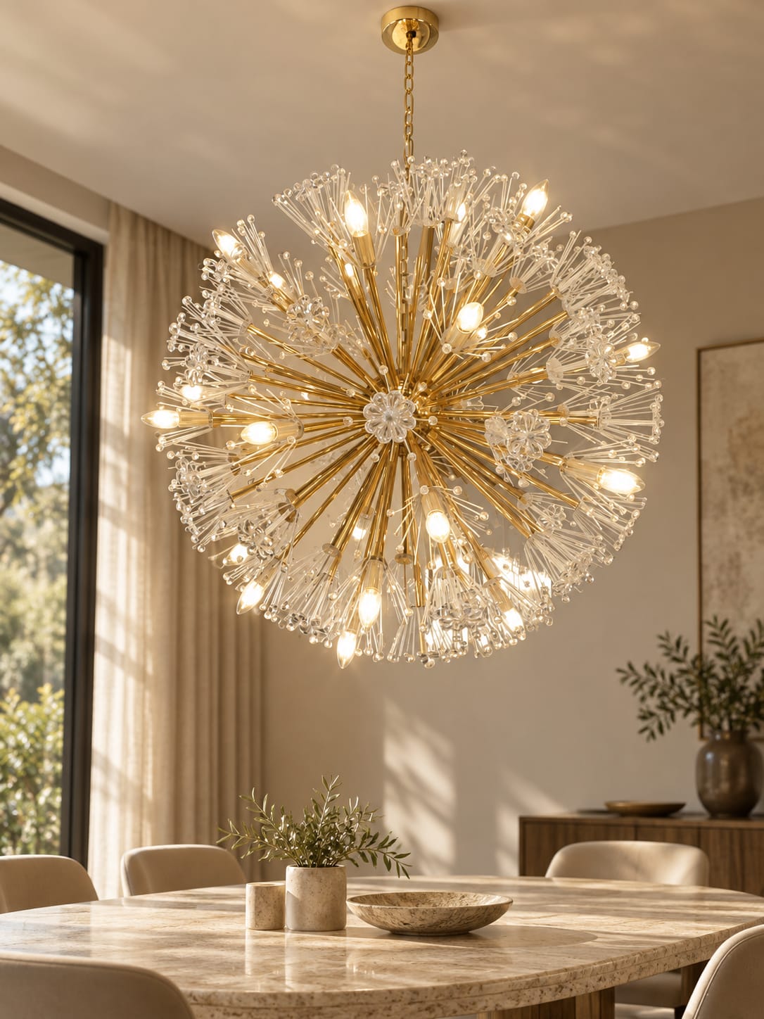 Lustre sphérique doré, style pissenlit - vue 3