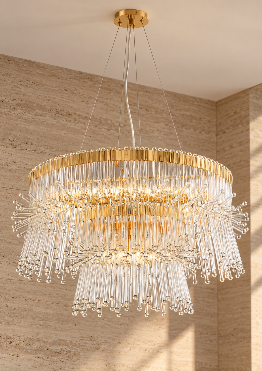 Lustre doré à cascade de tiges transparentes - vue 4