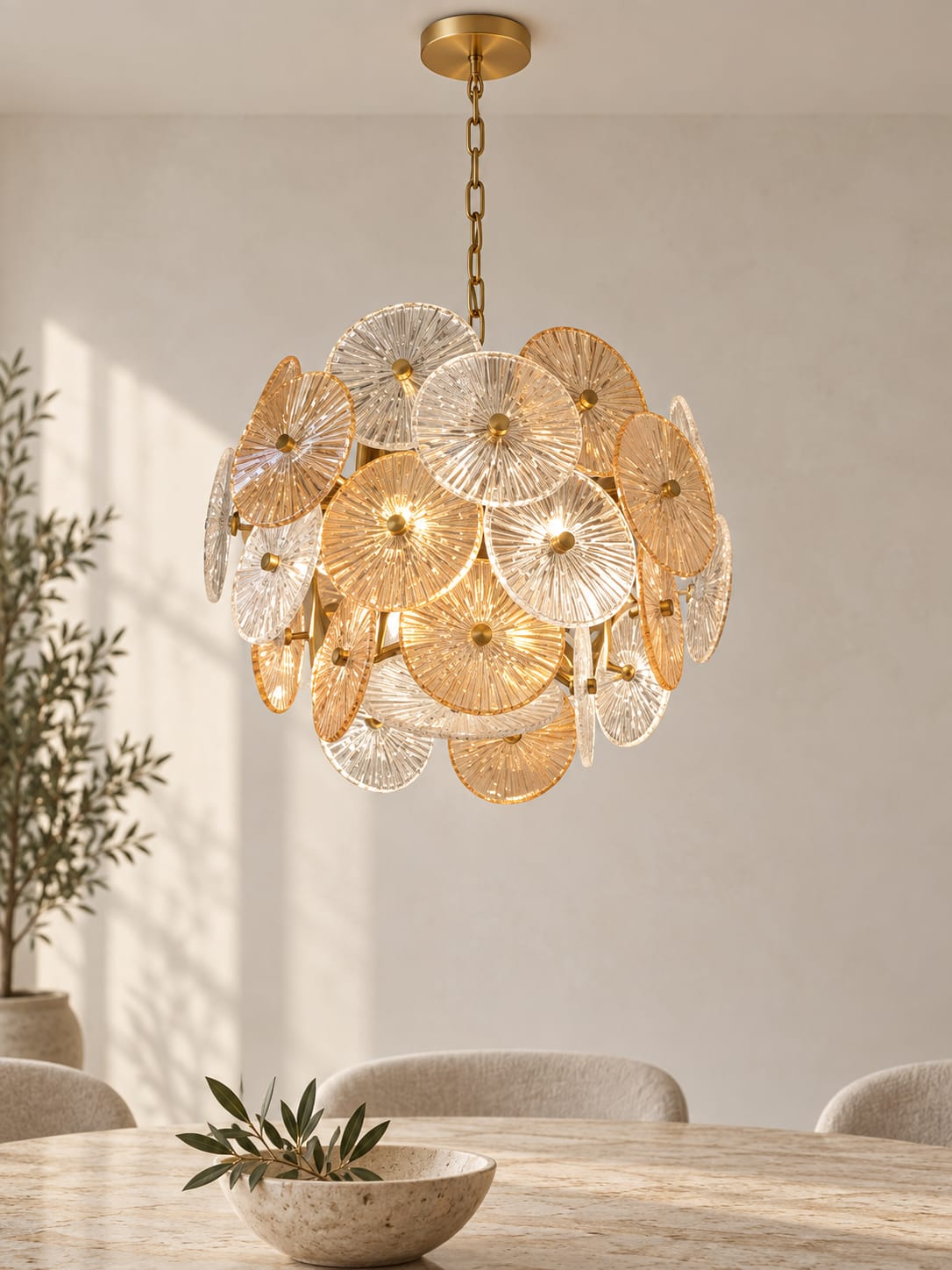 Lustre à disques texturés transparents et ambrés - vue 5