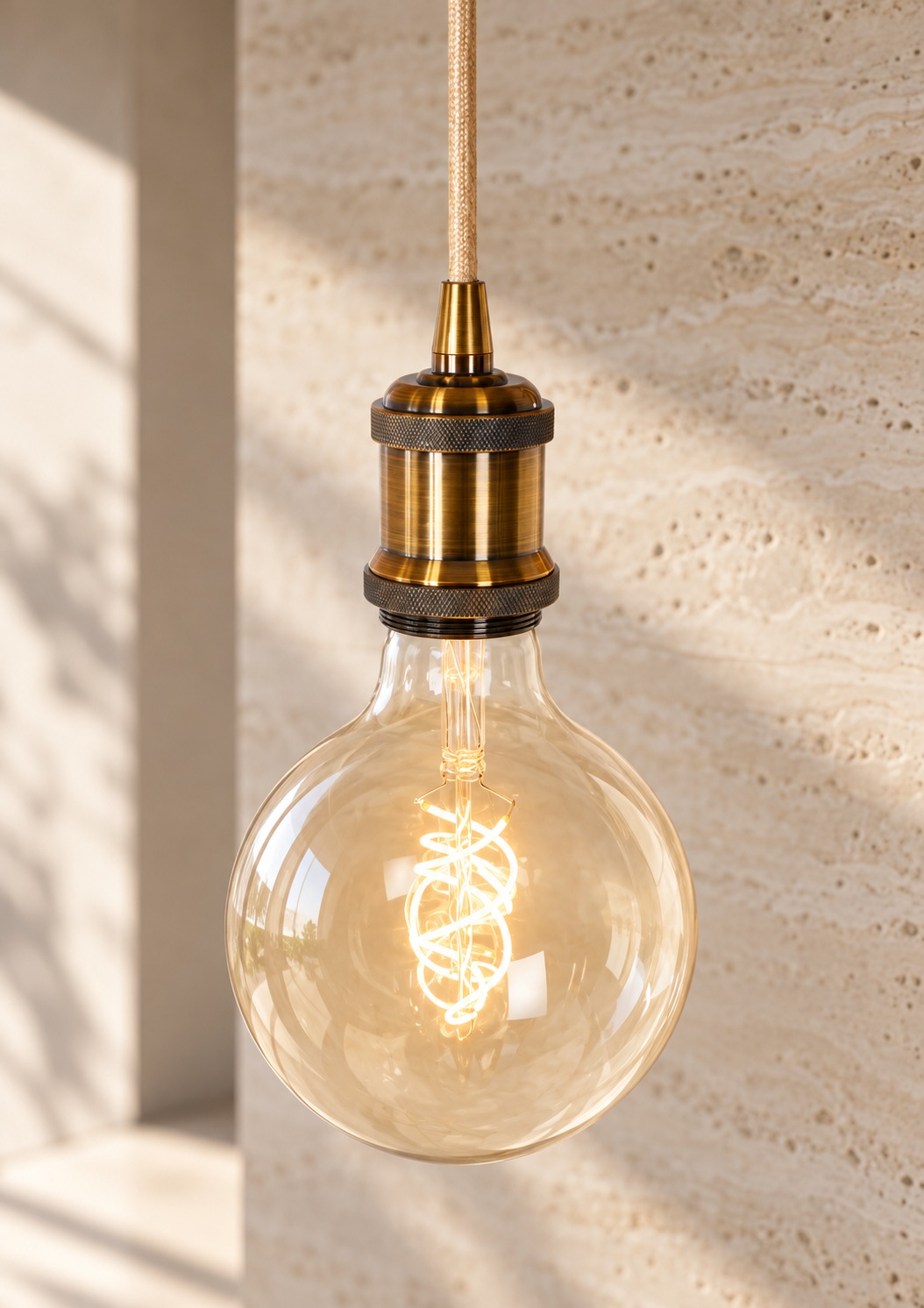 Suspension vintage bronze à ampoule globe - vue 2