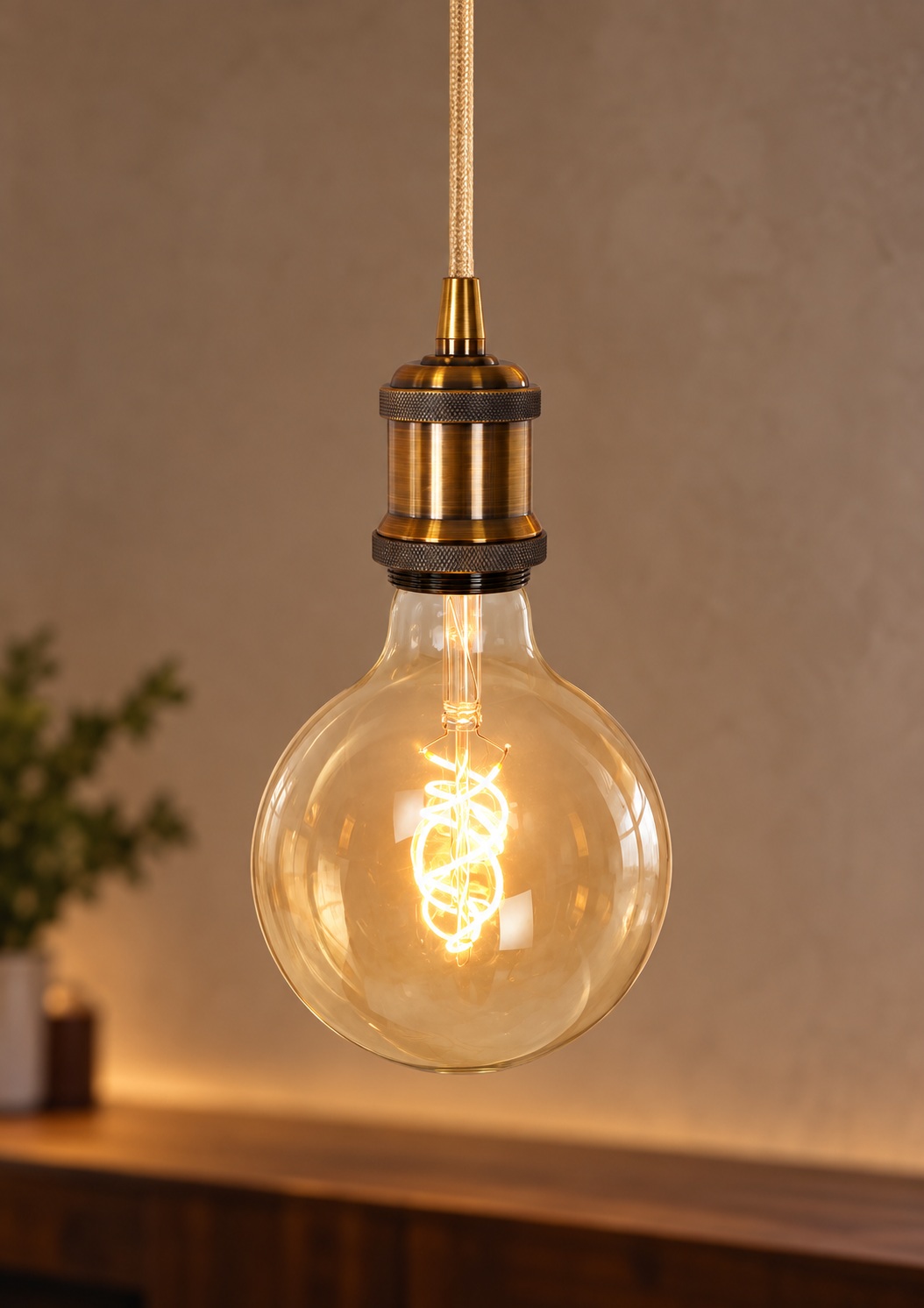 Suspension vintage bronze à ampoule globe - vue 5