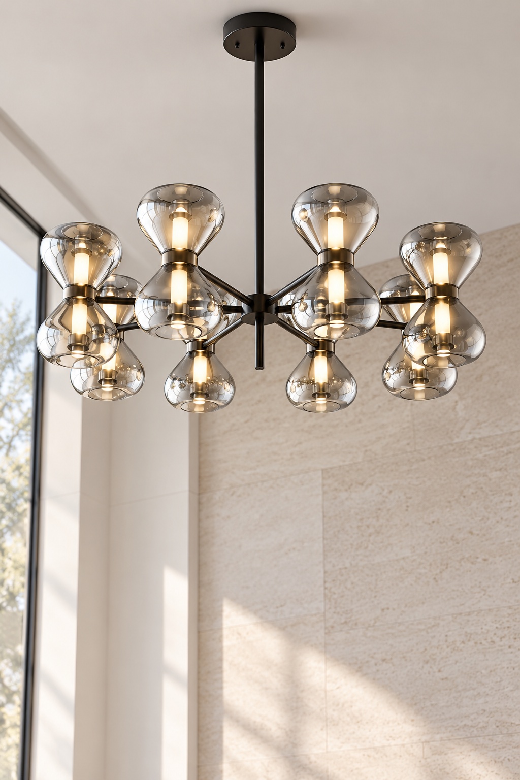 Lustre noir à diffuseurs en verre sablier - vue 4