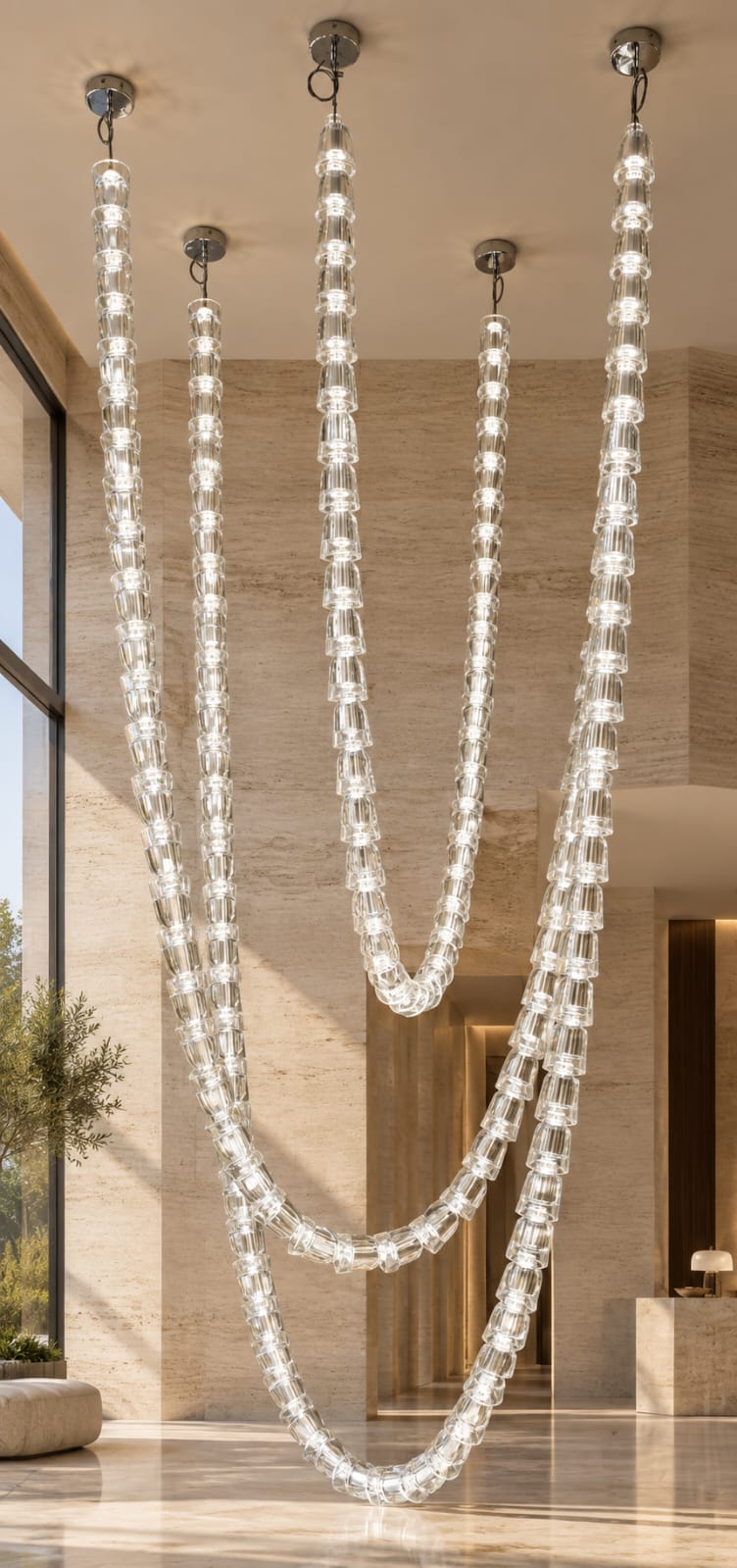 Suspension sculpturale à cinq courbes lumineuses - vue 4