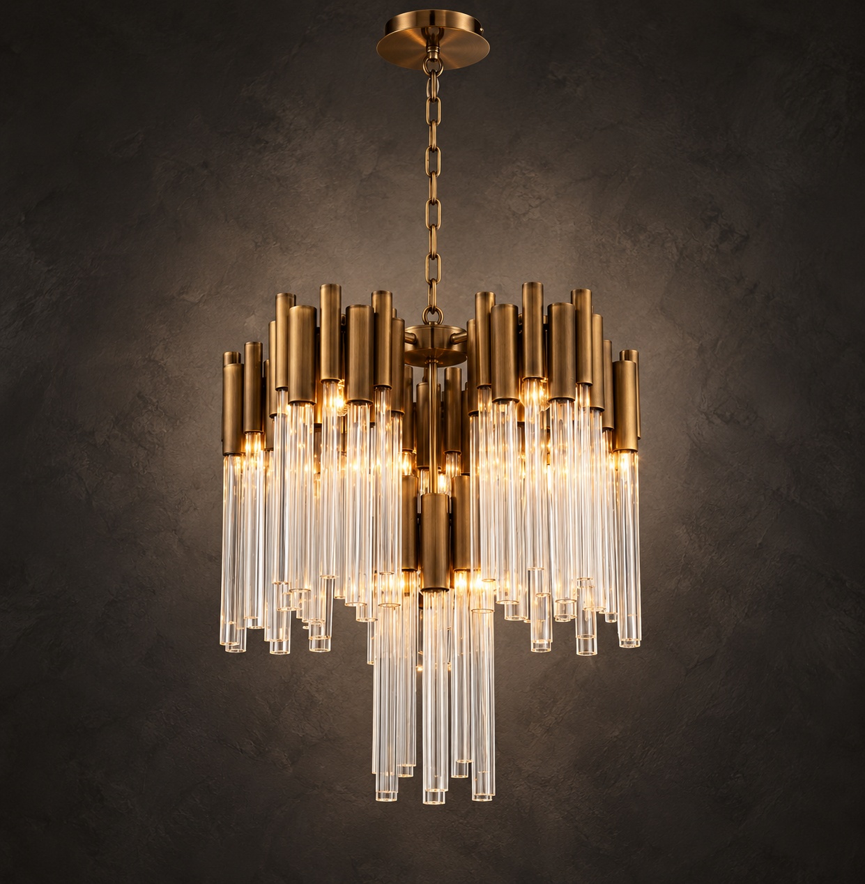 Lustre cascade en verre, finition bronze - vue 4