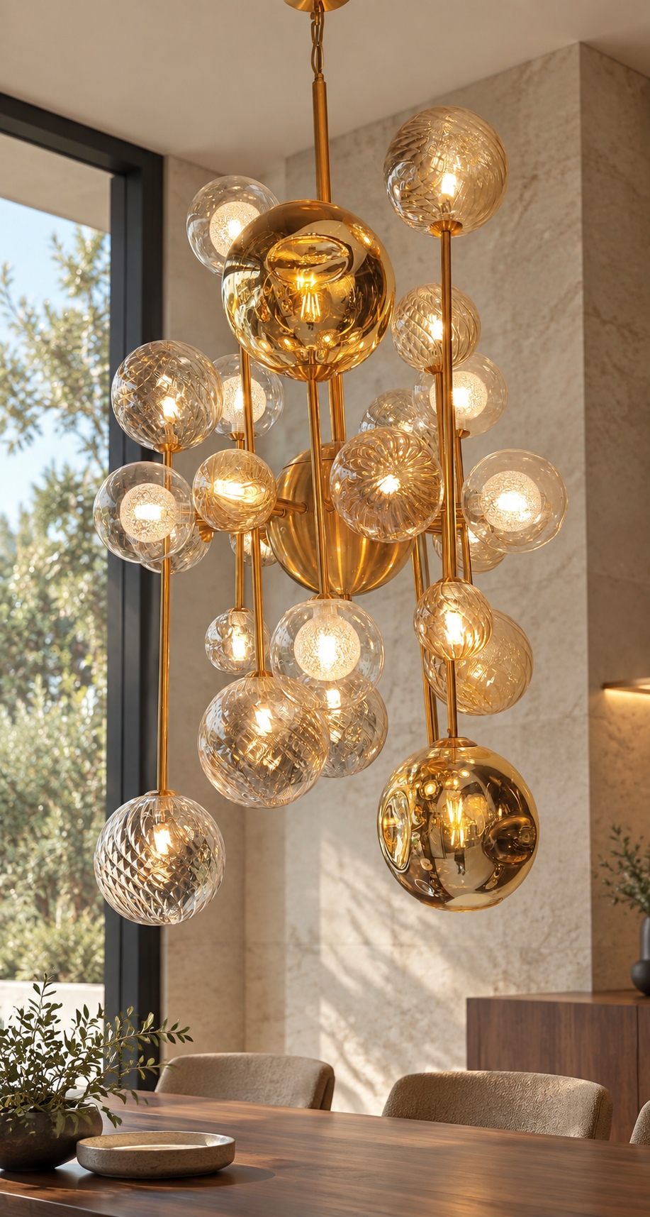 Lustre cascade doré à globes de verre - vue 4