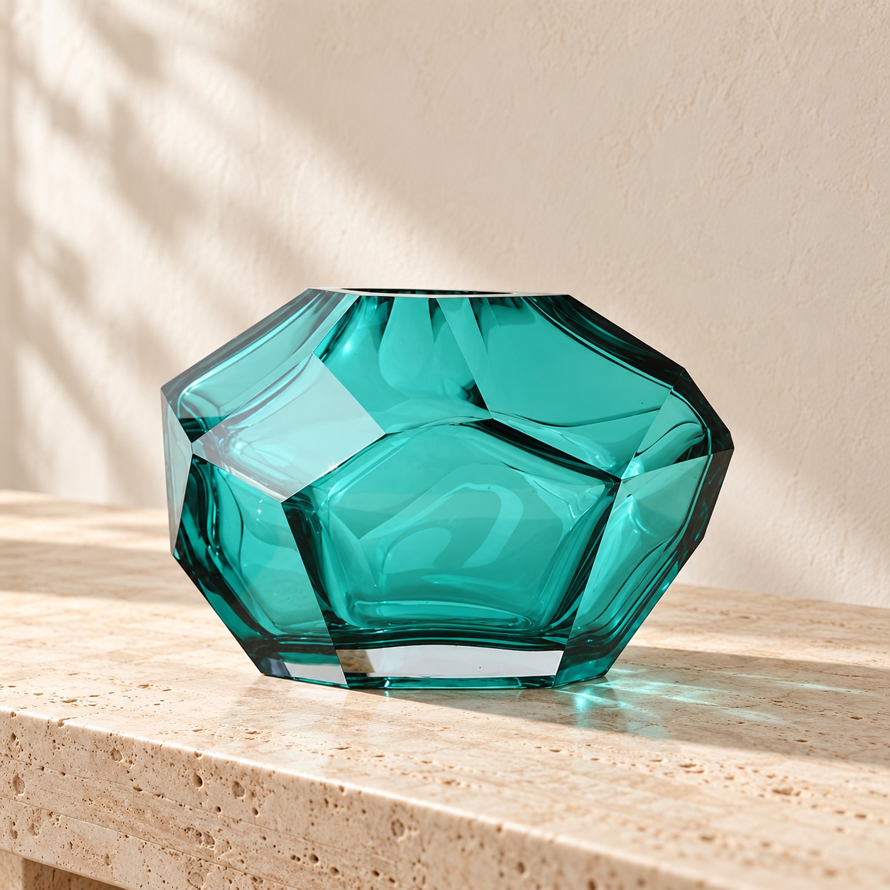 Vase bas facetté turquoise - vue 5