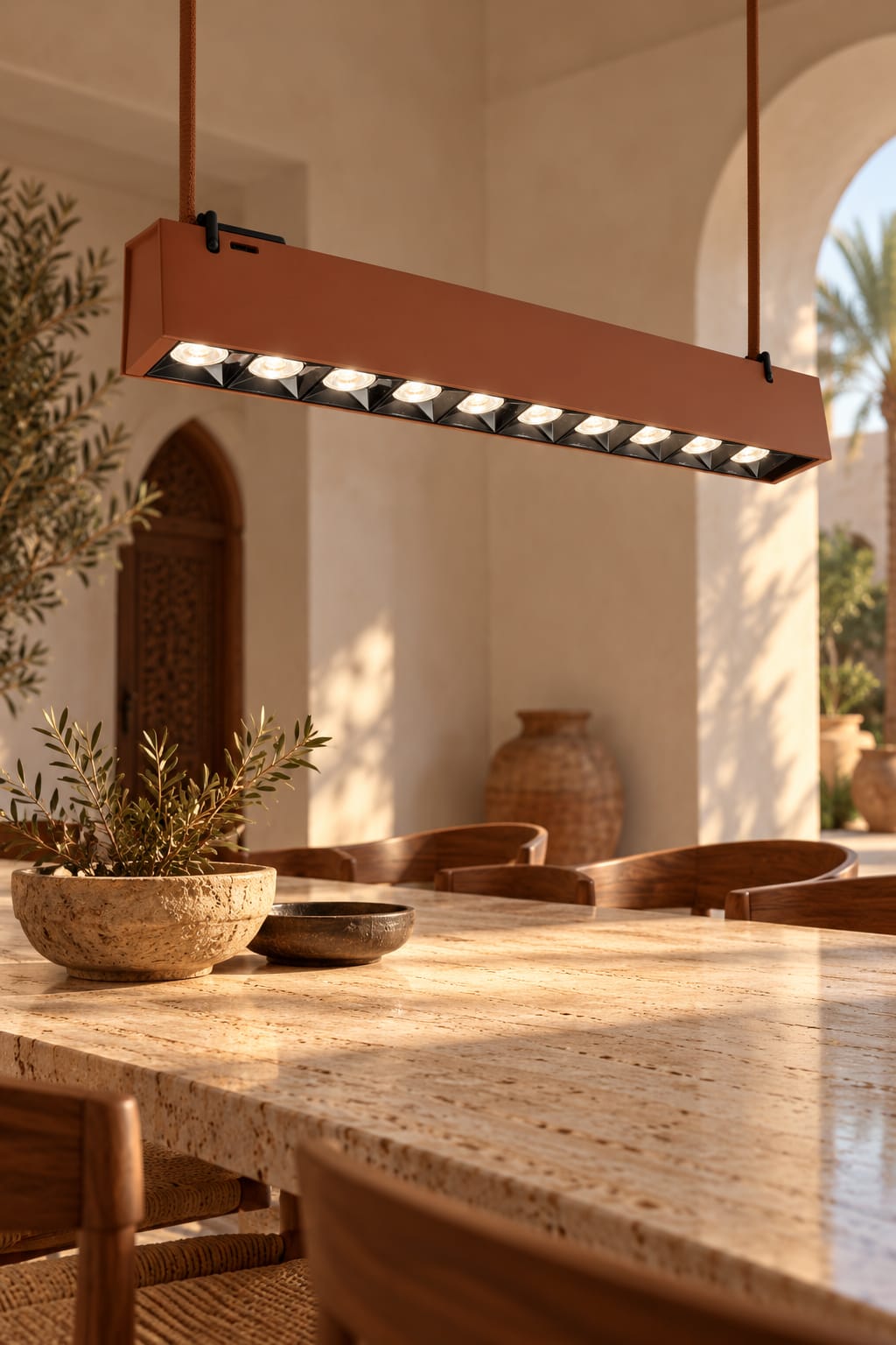 Suspension linéaire terracotta à optiques multiples - vue 4
