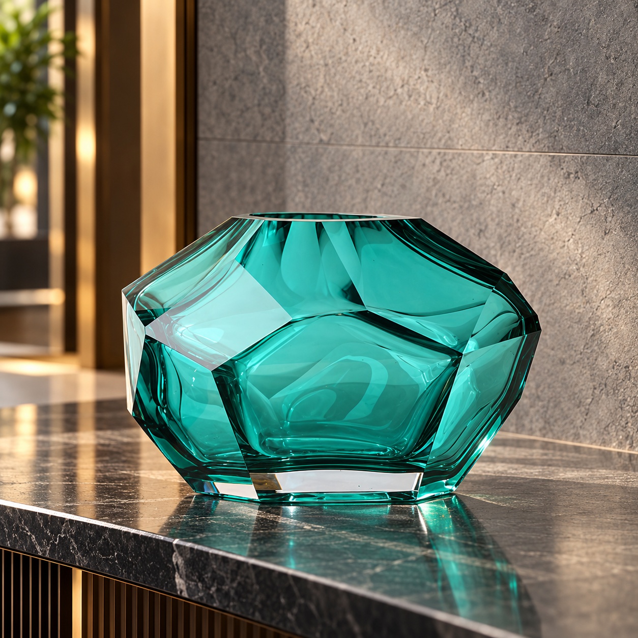 Vase bas facetté turquoise - vue 3