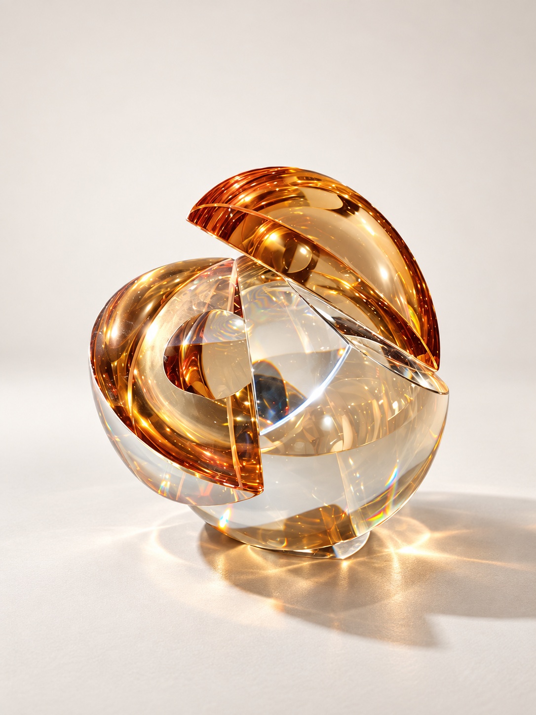 Sculpture décorative sphérique transparente et ambrée - vue 2