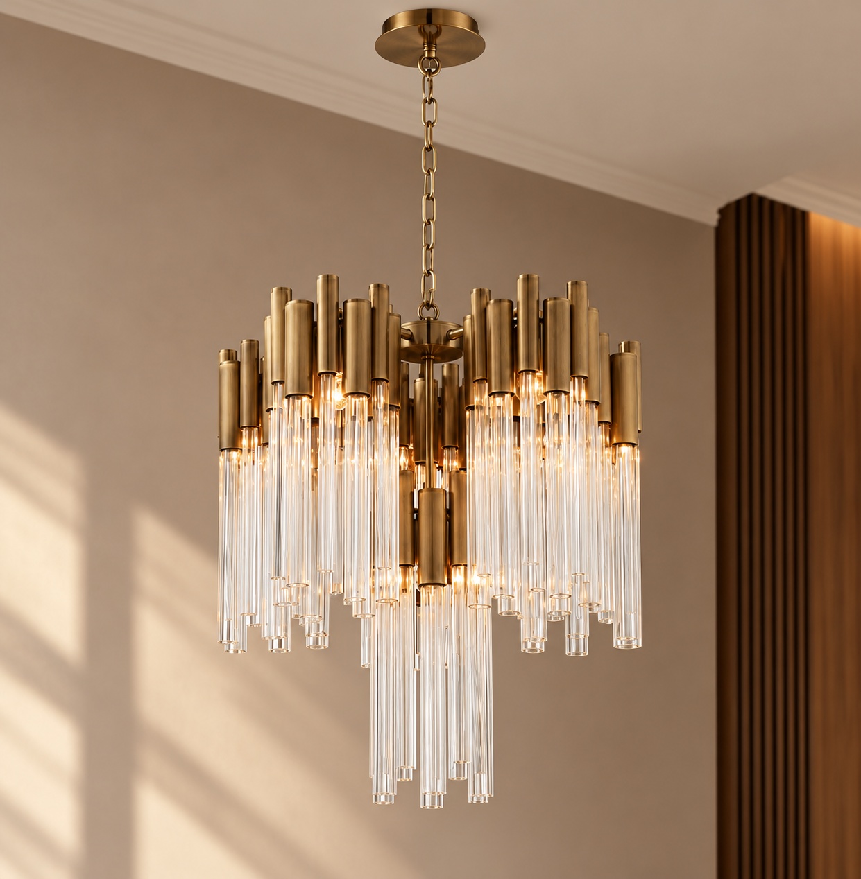 Lustre cascade en verre, finition bronze - vue 2