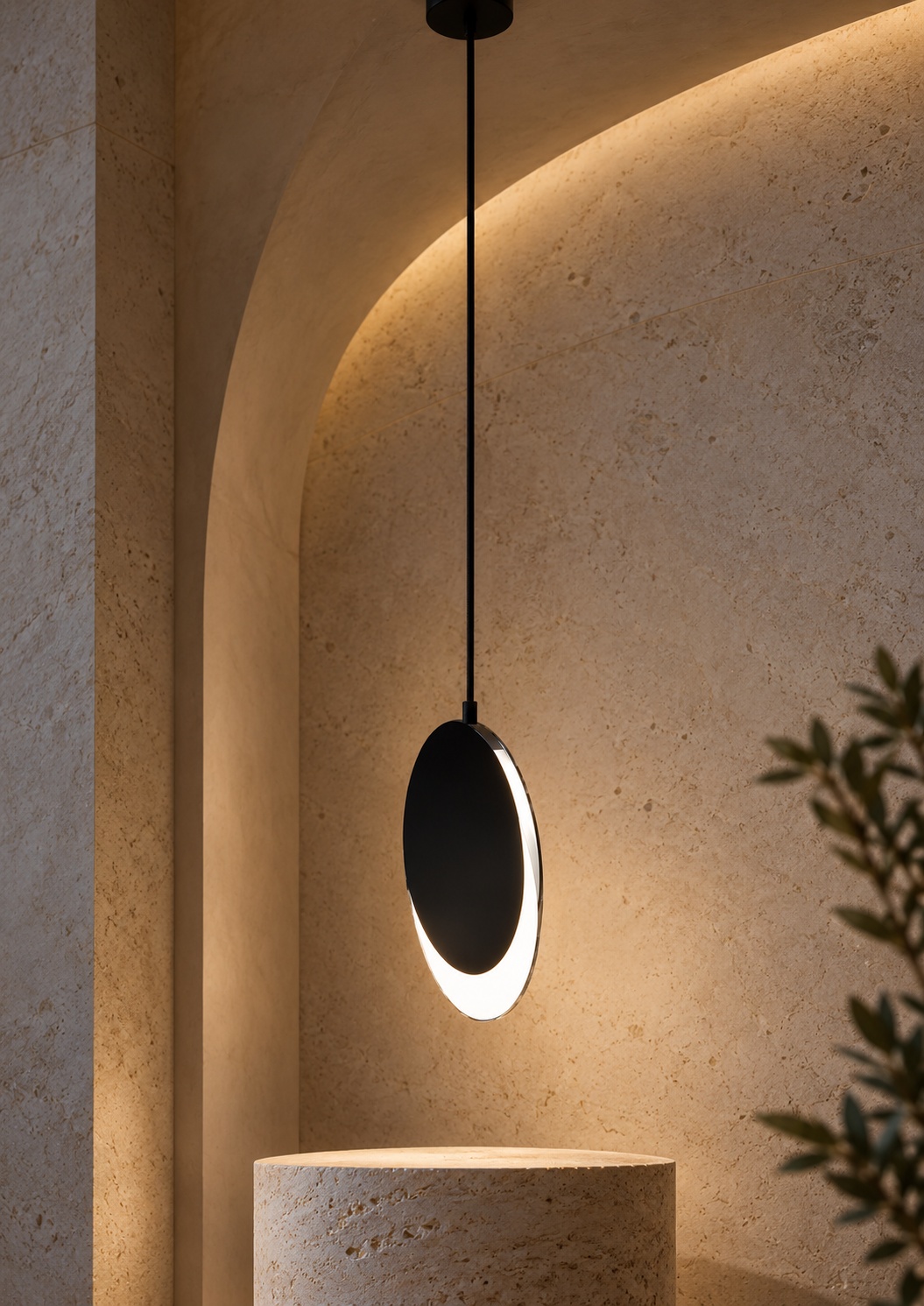 Suspension ovale noire à diffuseur en croissant - vue 2