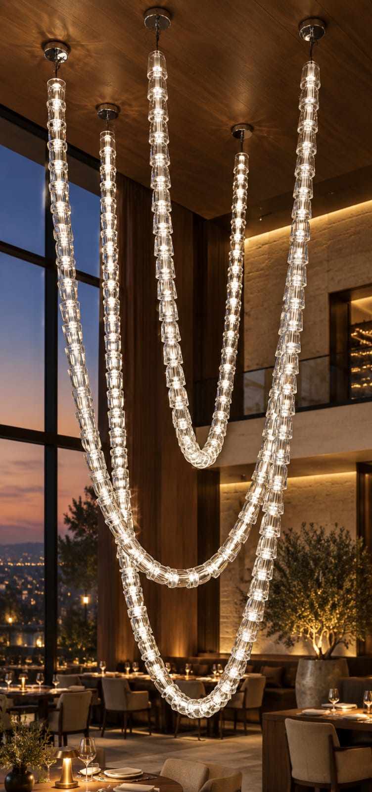 Suspension sculpturale à cinq courbes lumineuses - vue 3