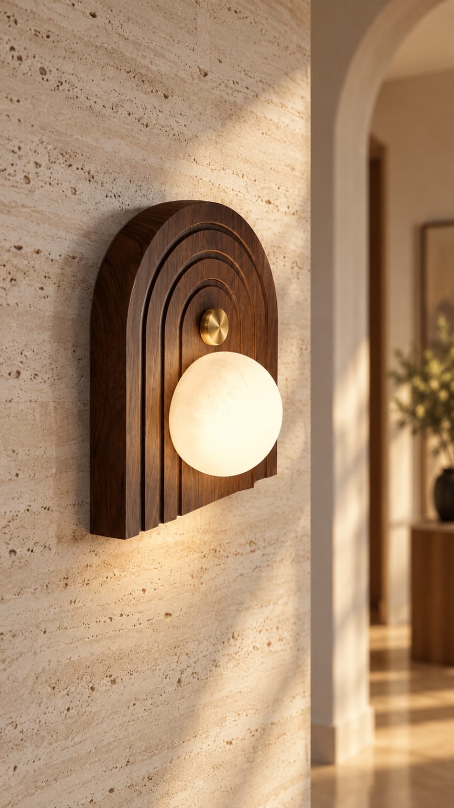Applique murale à arches, finition bois foncé et globe opalin - vue 2