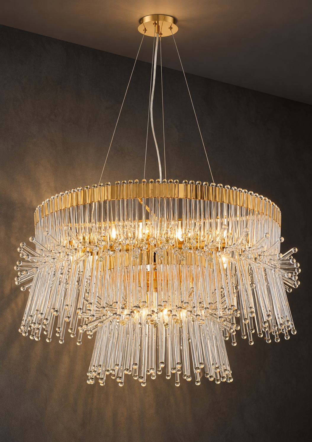 Lustre doré à cascade de tiges transparentes - vue 5
