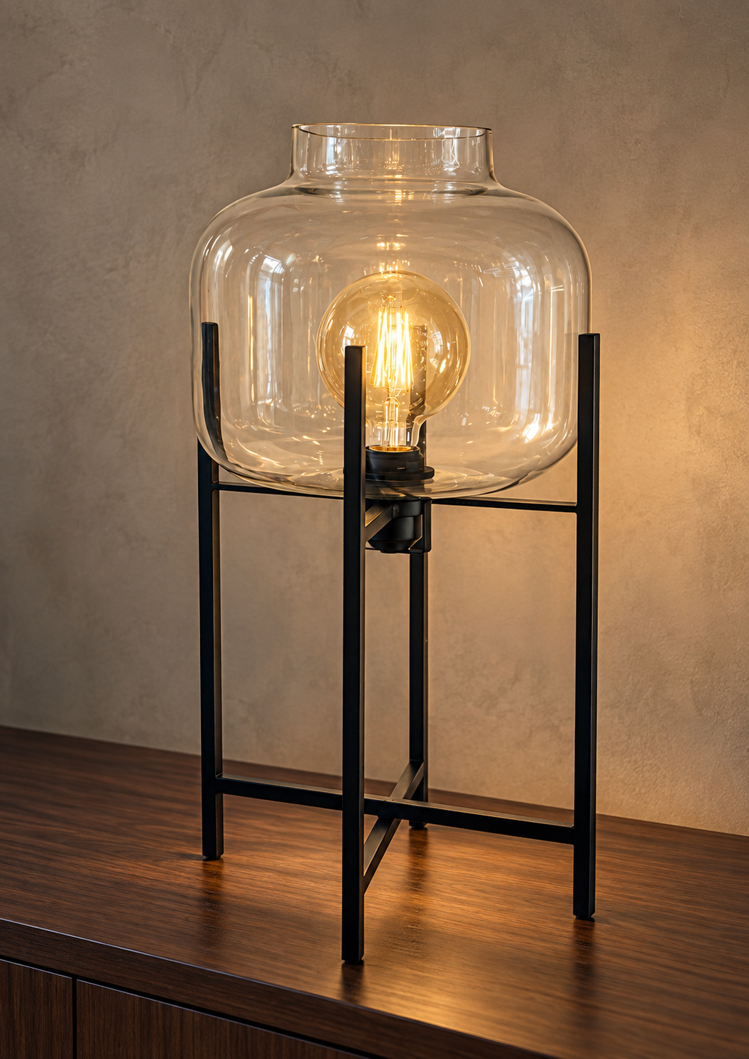 Lampe décorative en verre et métal noir - vue 2