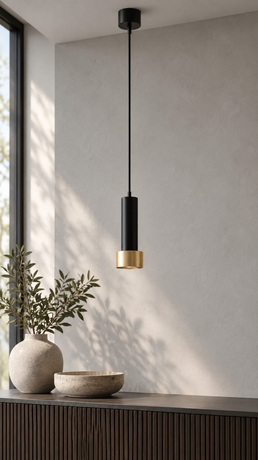 Suspension cylindrique noire et dorée - vue 5