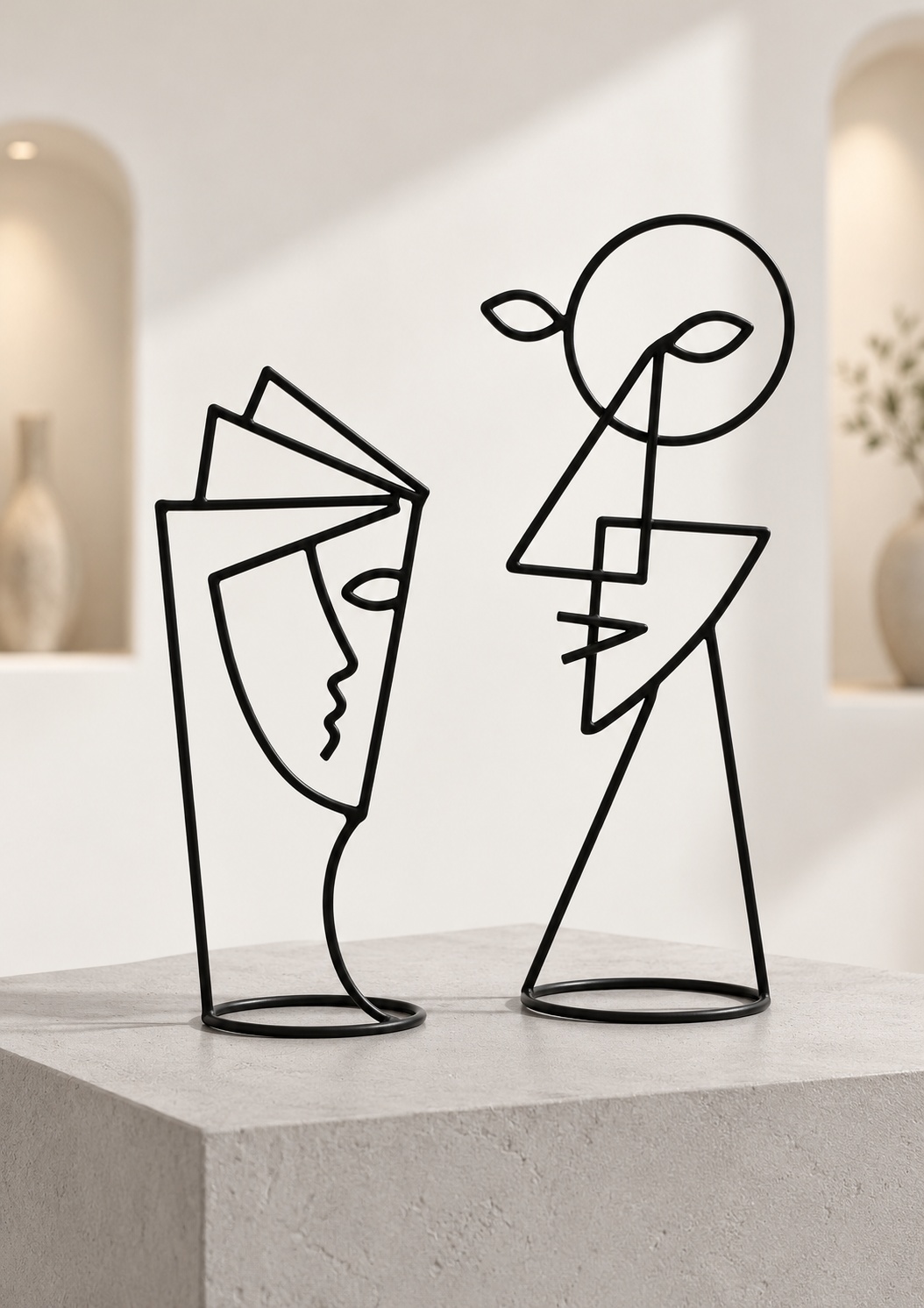 Duo de sculptures Visages abstraits en métal noir - vue 2