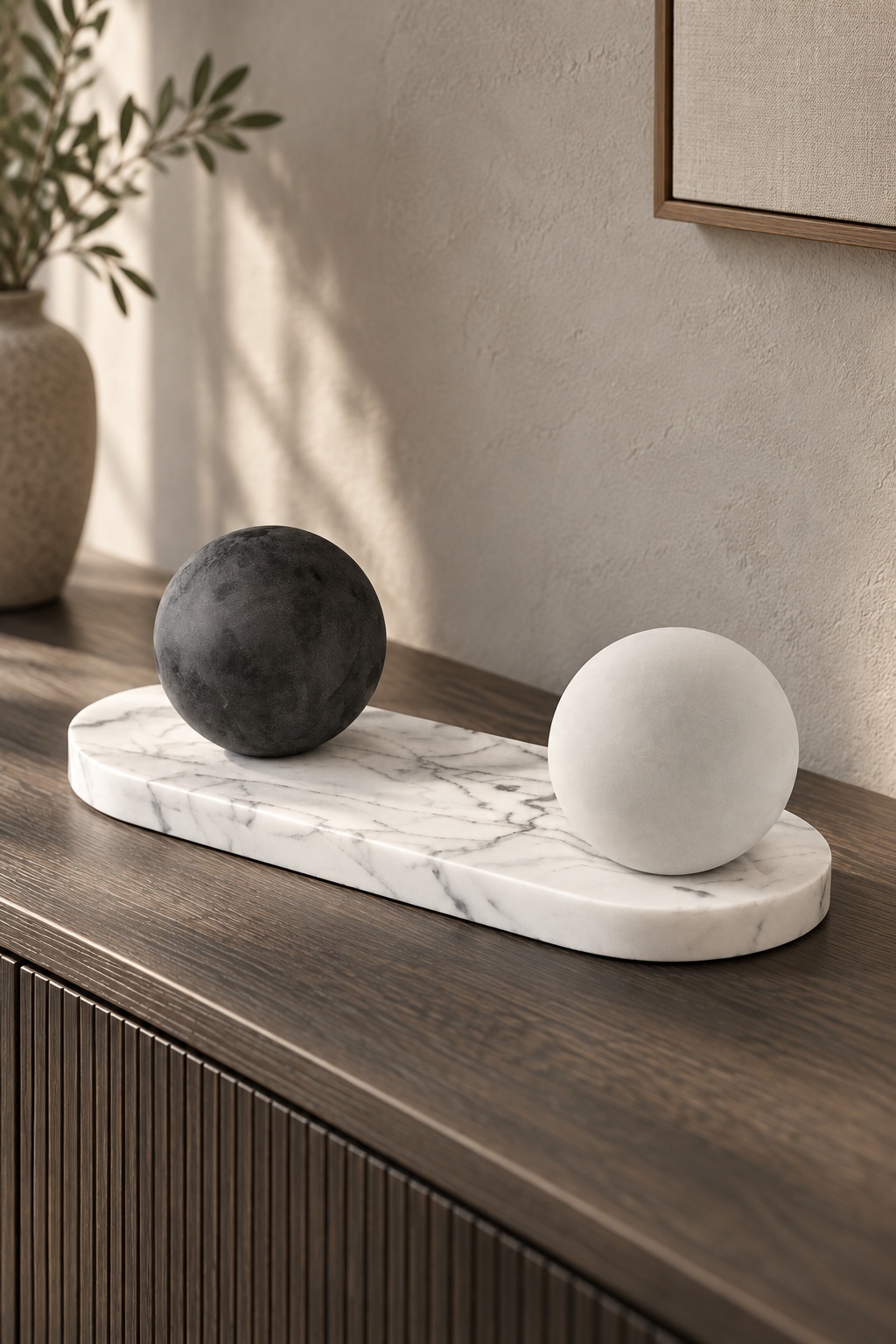 Duo de sphères décoratives sur socle effet marbre - vue 5