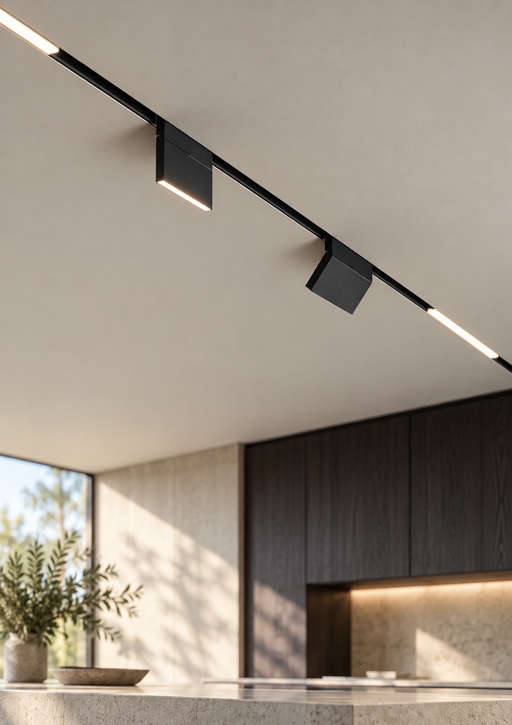 Rail d’éclairage encastré noir à modules rectangulaires orientables - vue 2