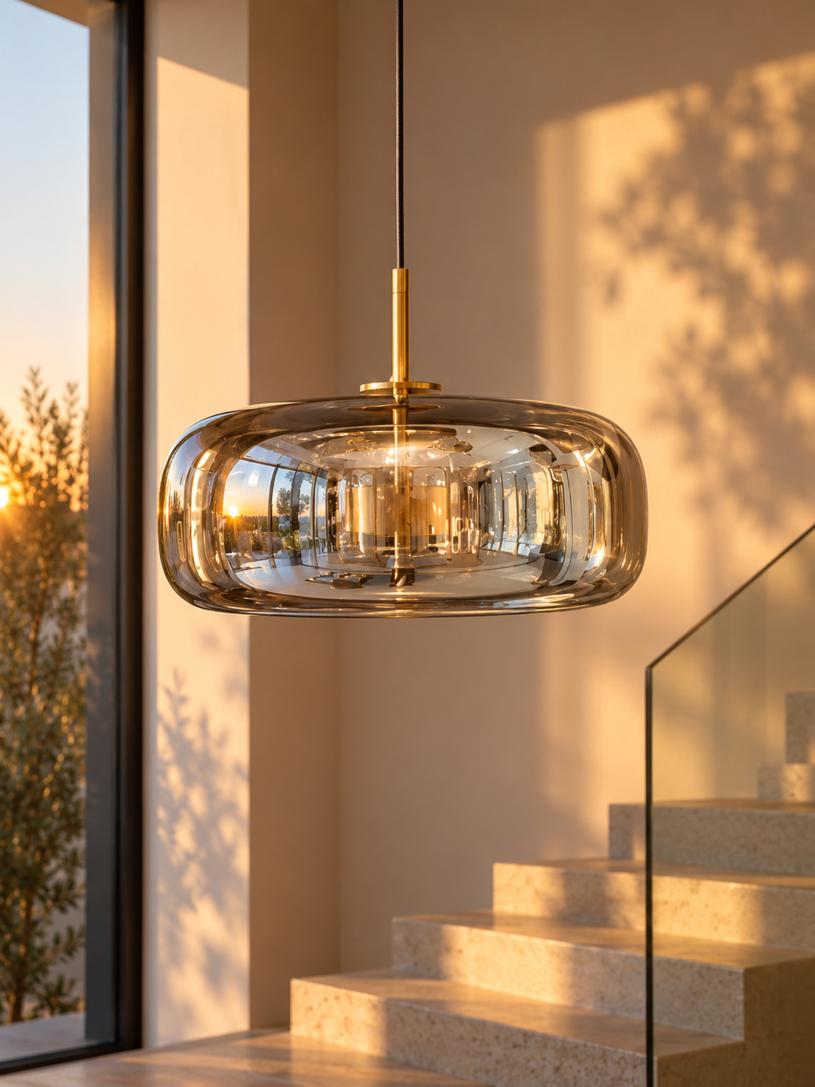 Suspension tambour en verre fumé - vue 3