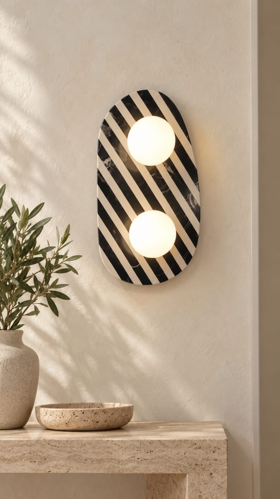 Applique Ovale rayée noir et ivoire – 2 globes - vue 4