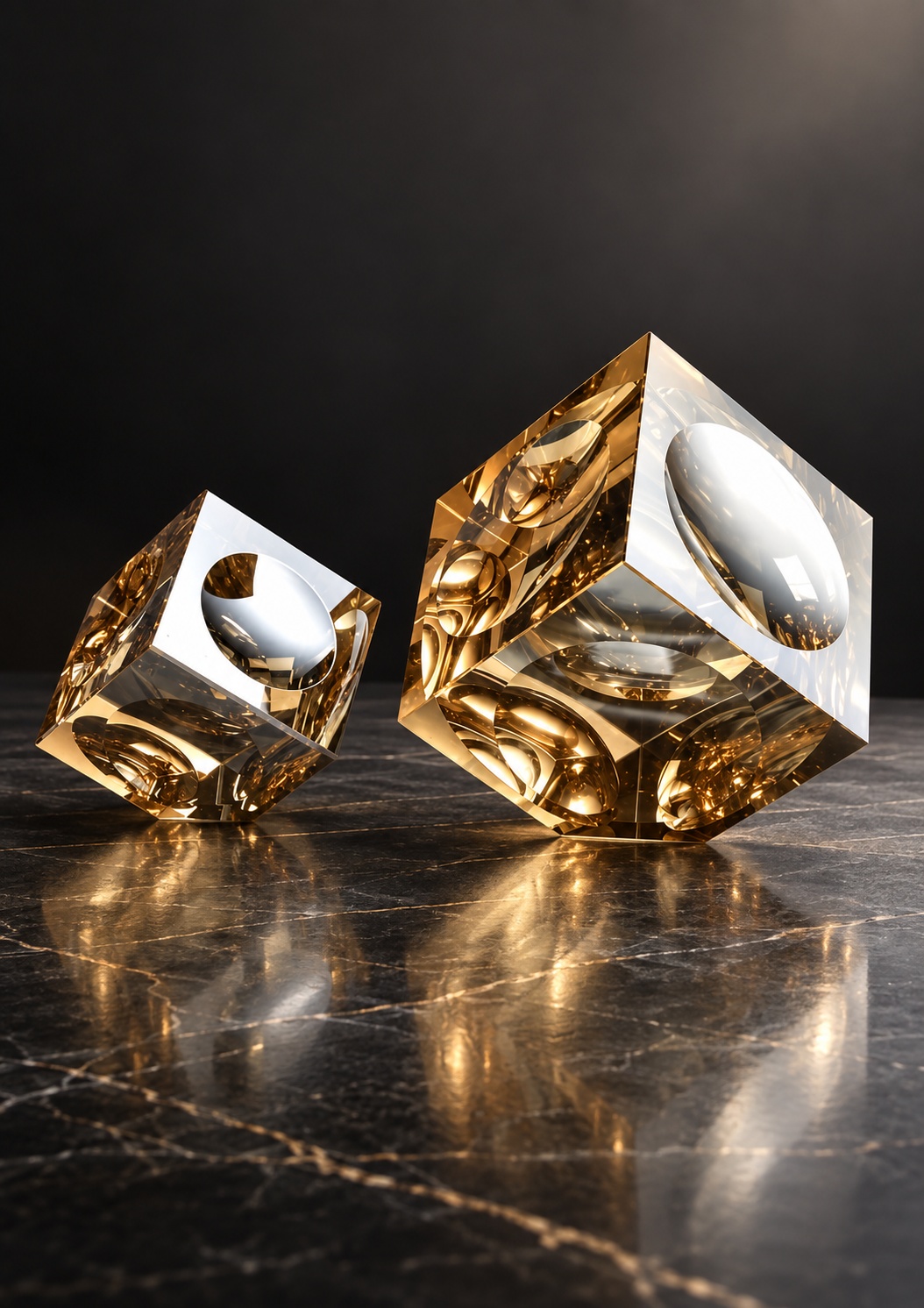 Duo de cubes décoratifs aux reflets ambrés - vue 2