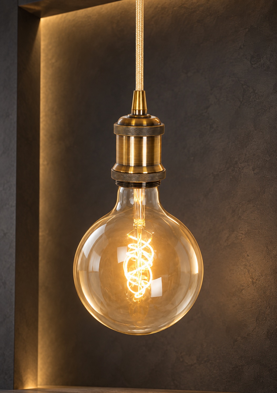 Suspension vintage bronze à ampoule globe - vue 4