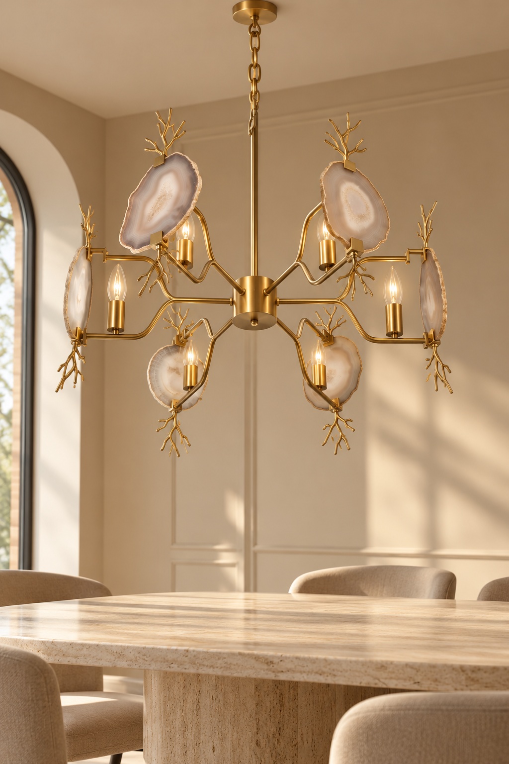 Lustre doré à branches et décors d’aspect minéral - vue 2