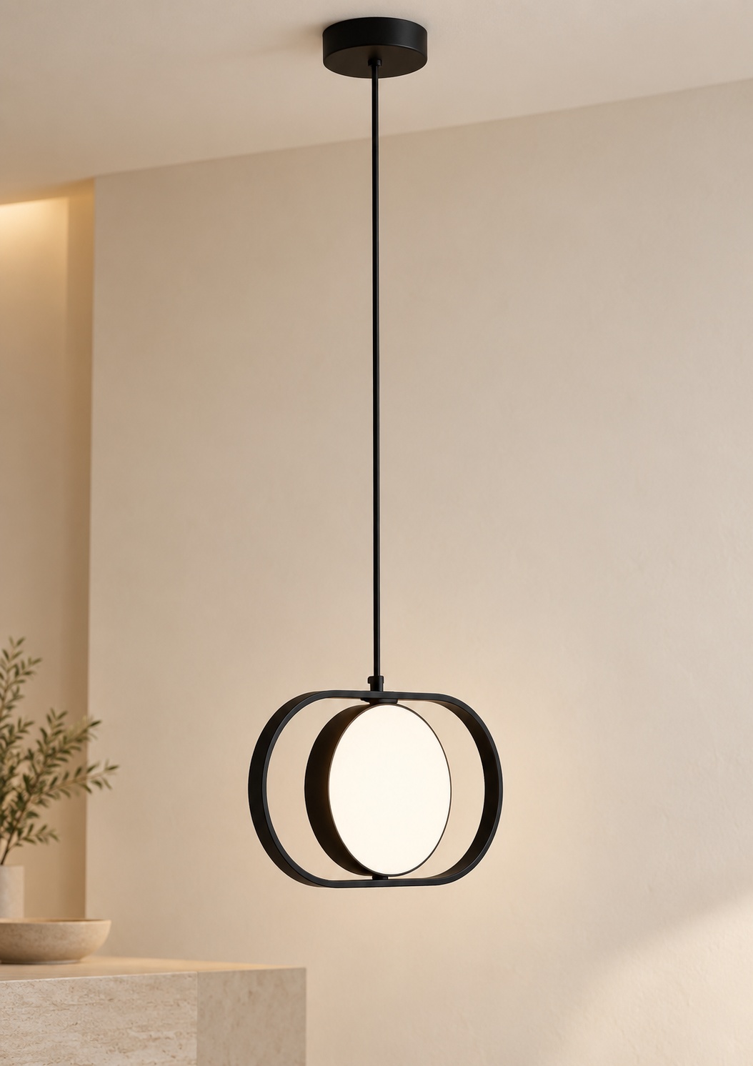Suspension noire à cadre arrondi et diffuseur circulaire - vue 5