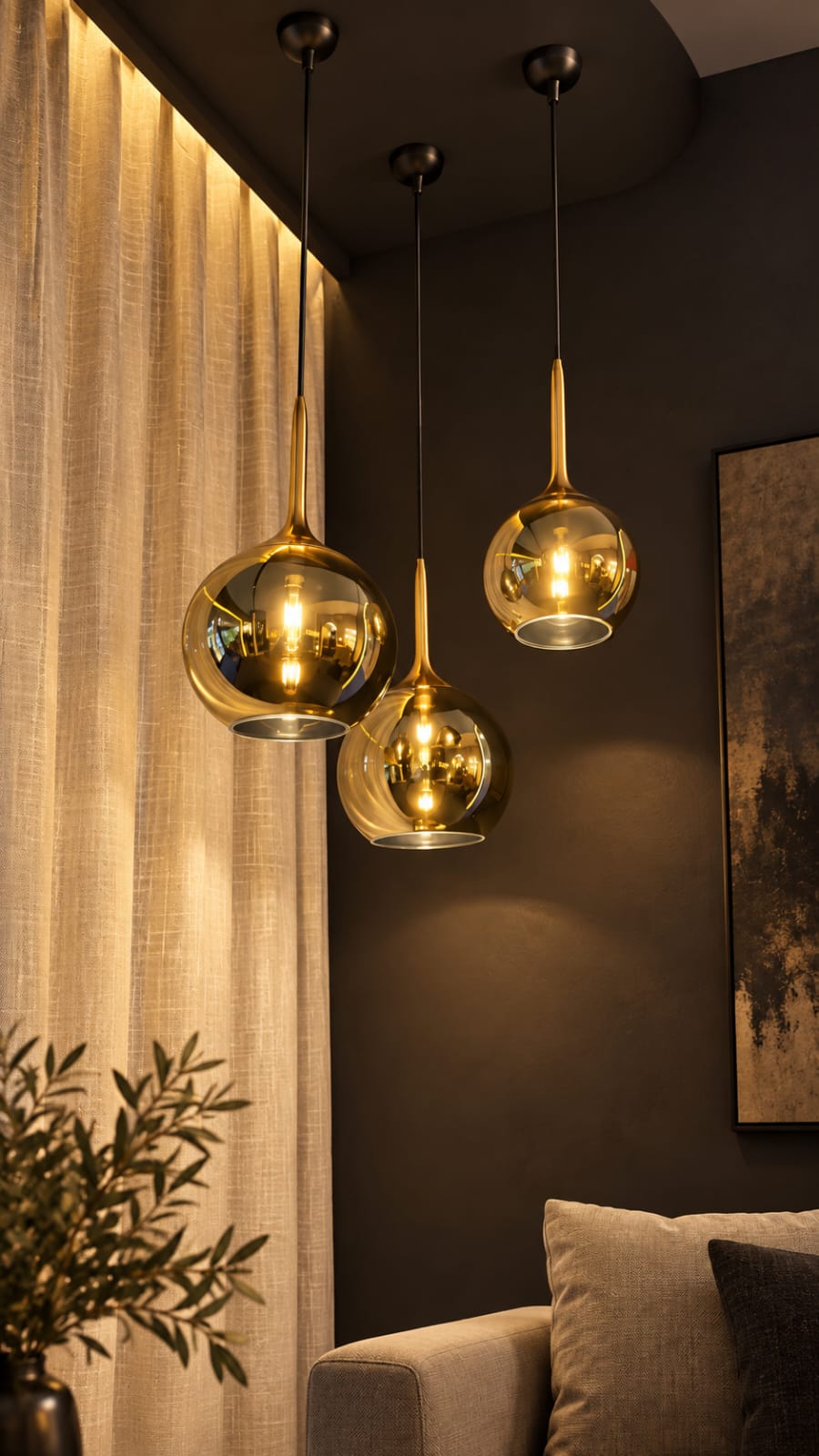 Suspensions à globes miroir dorés - vue 3